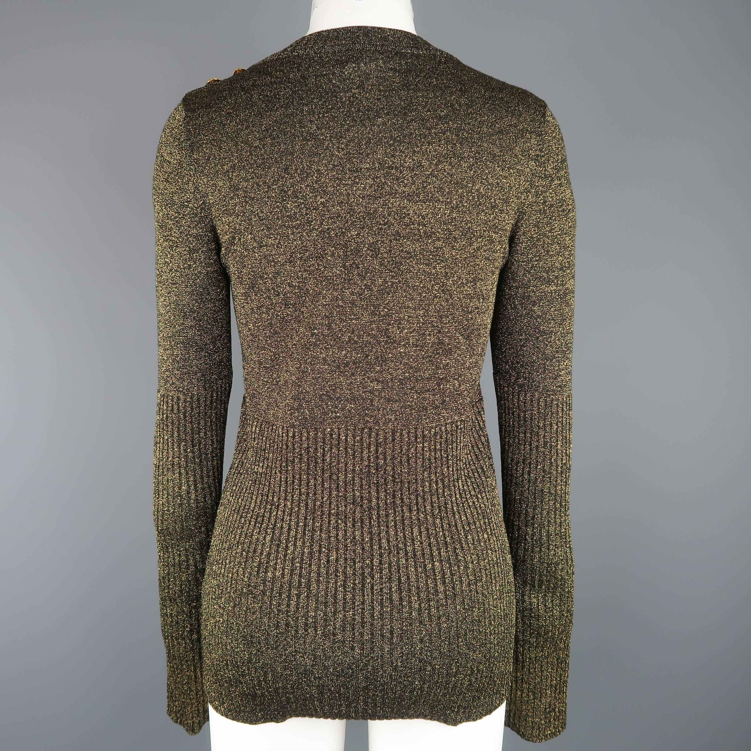 CHANEL Sweater - Size 6 Gold Wool Blend Lurex Button Shoulder Pullover 1