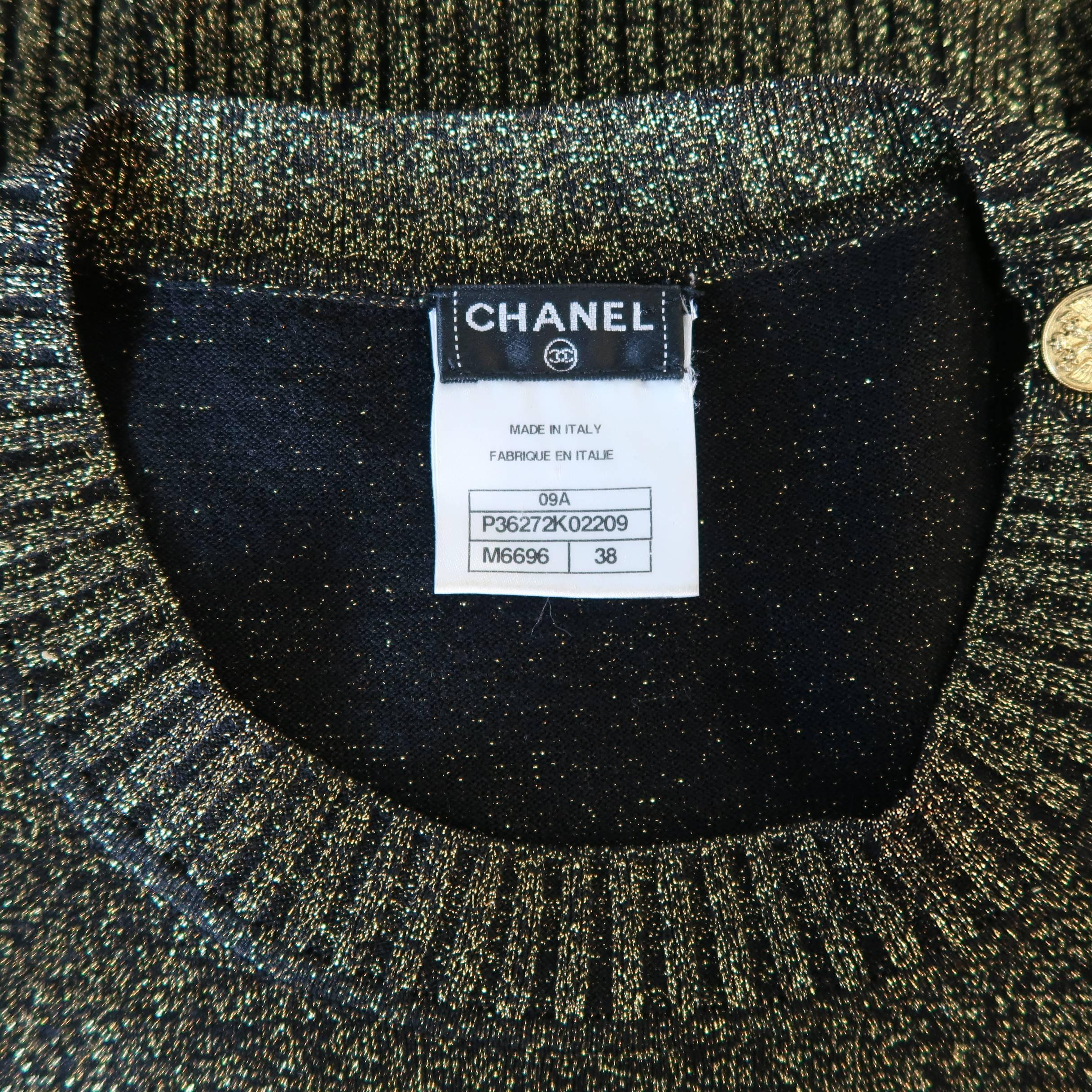 CHANEL Sweater - Size 6 Gold Wool Blend Lurex Button Shoulder Pullover 2