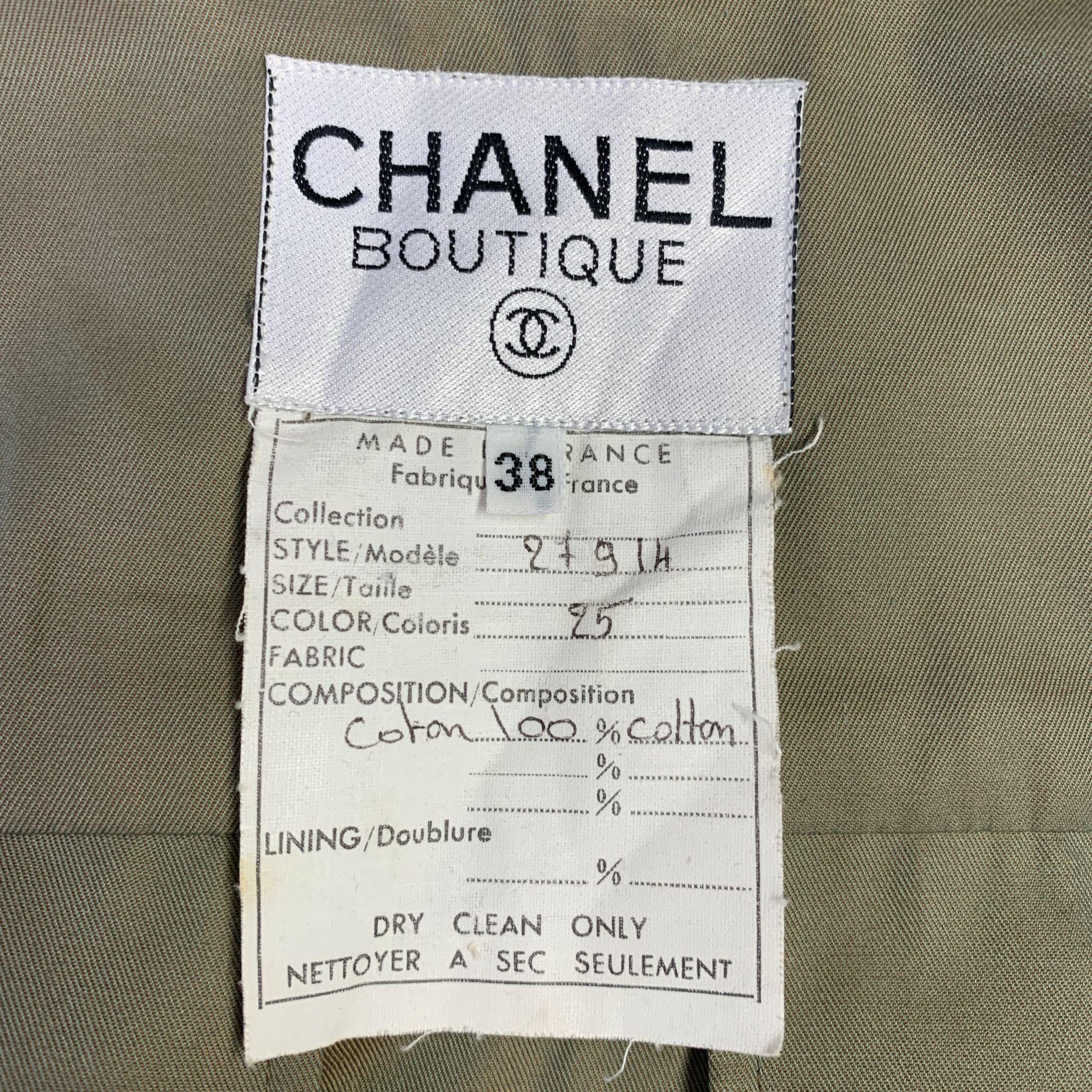 CHANEL Size 6 Green Chartreuse Cotton Iridescent Open Front Coat 2