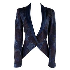 CHANEL Size 6 Navy Blue Wool / Angora Jacquard Tails Jacket (Indoor) / Blazer