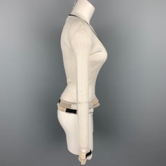 CHANEL Size 6 White & Black Ribbed Cotton Peplum Pullover