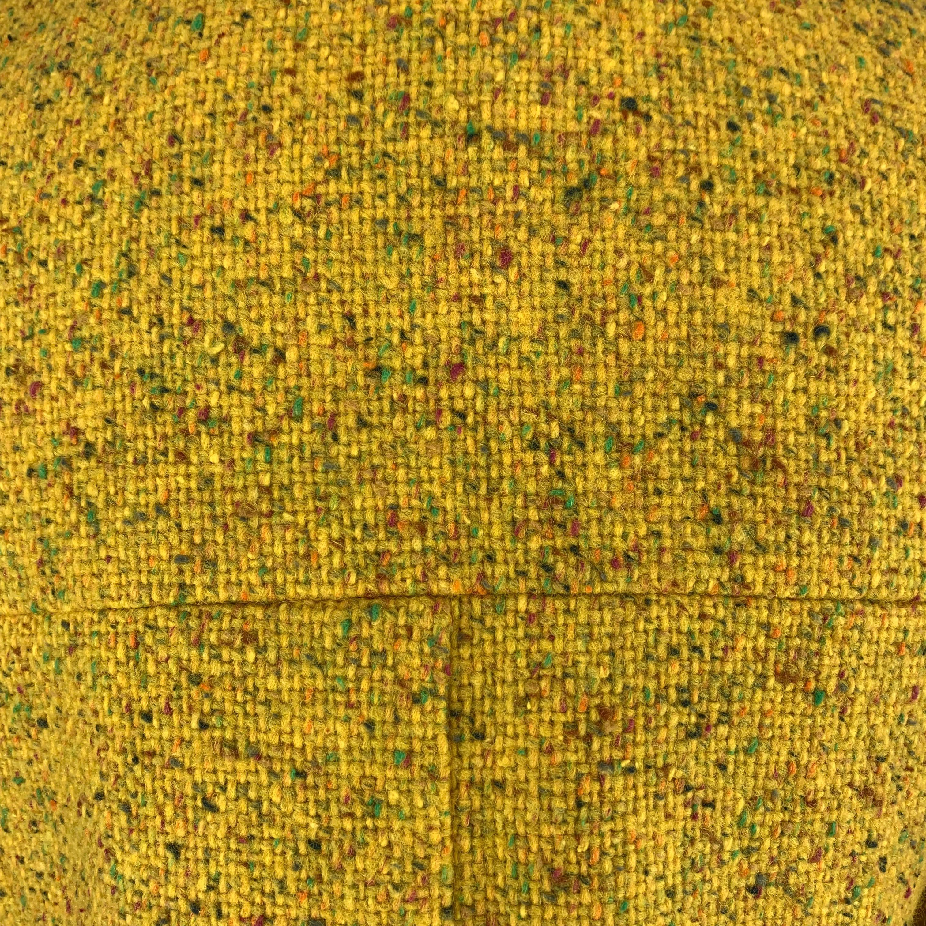 CHANEL Size 6 Yellow Speckled Tweed Asymmetrical Flower Brooch Coat 6