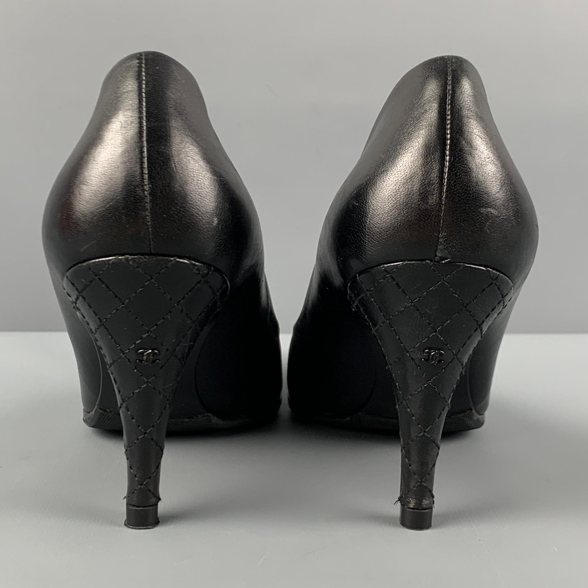 CHANEL Size 7 Black Leather Pointed Toe Pumps 1