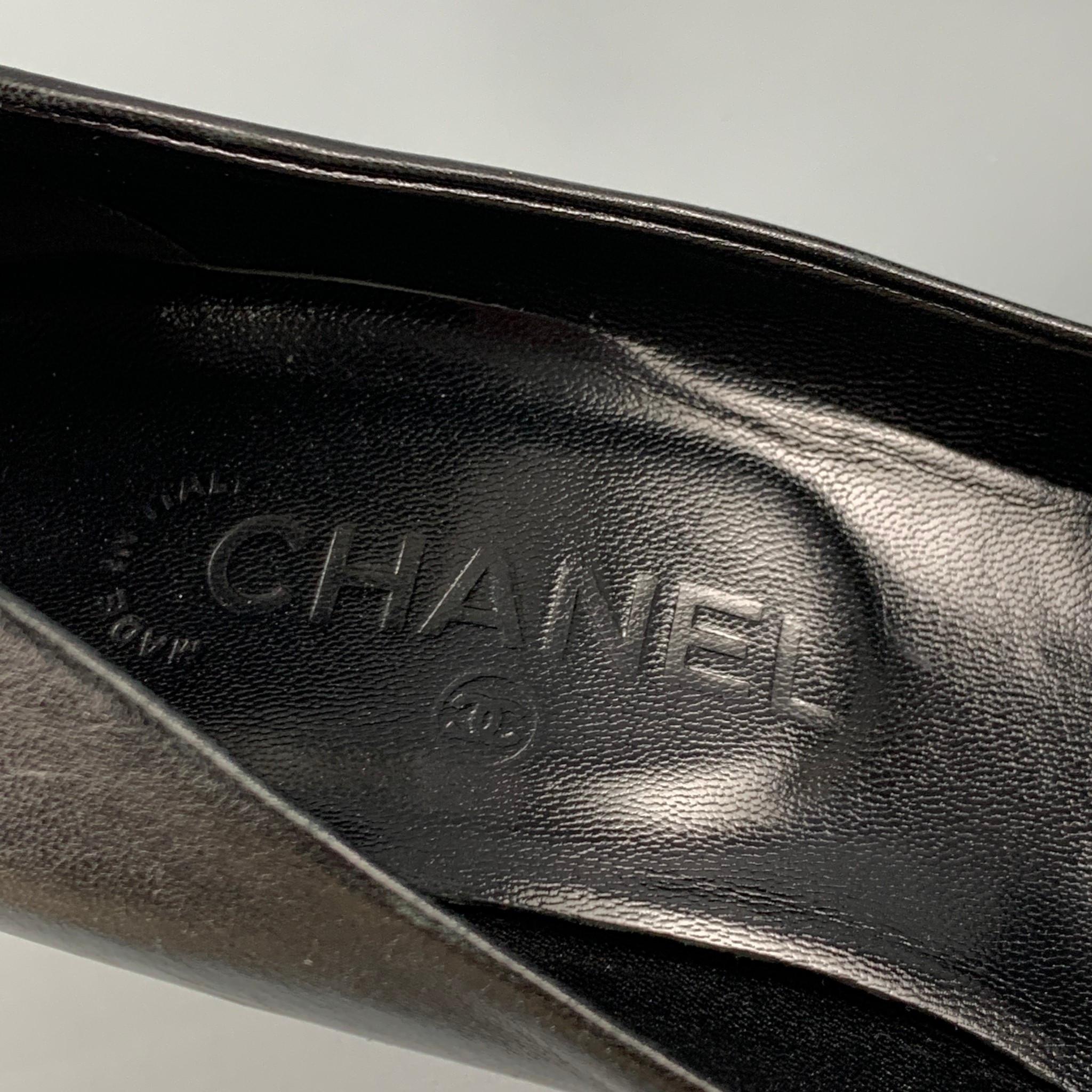 CHANEL Size 7 Black Leather Pointed Toe Pumps 2