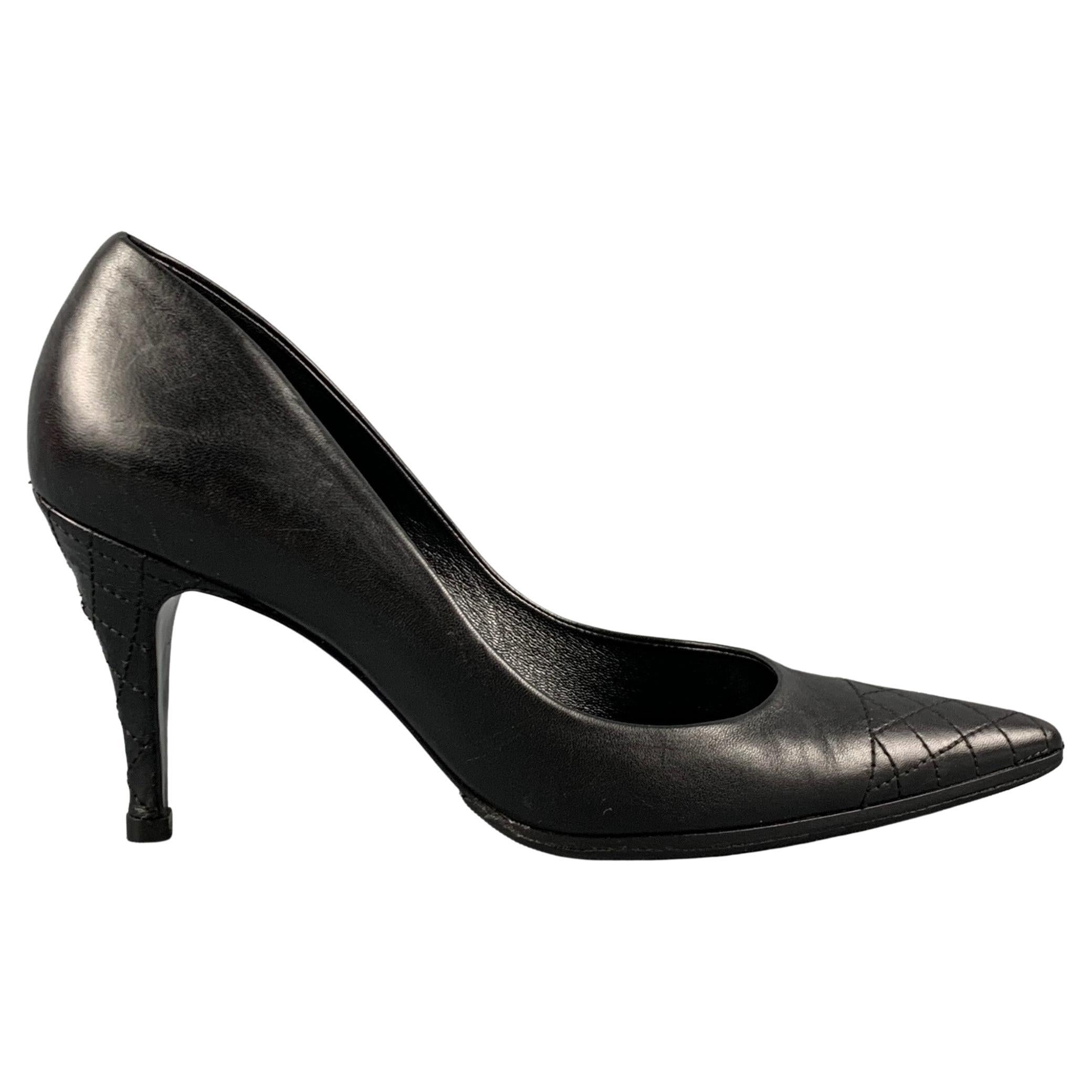 CHANEL Size 7 Black Leather Pointed Toe Pumps