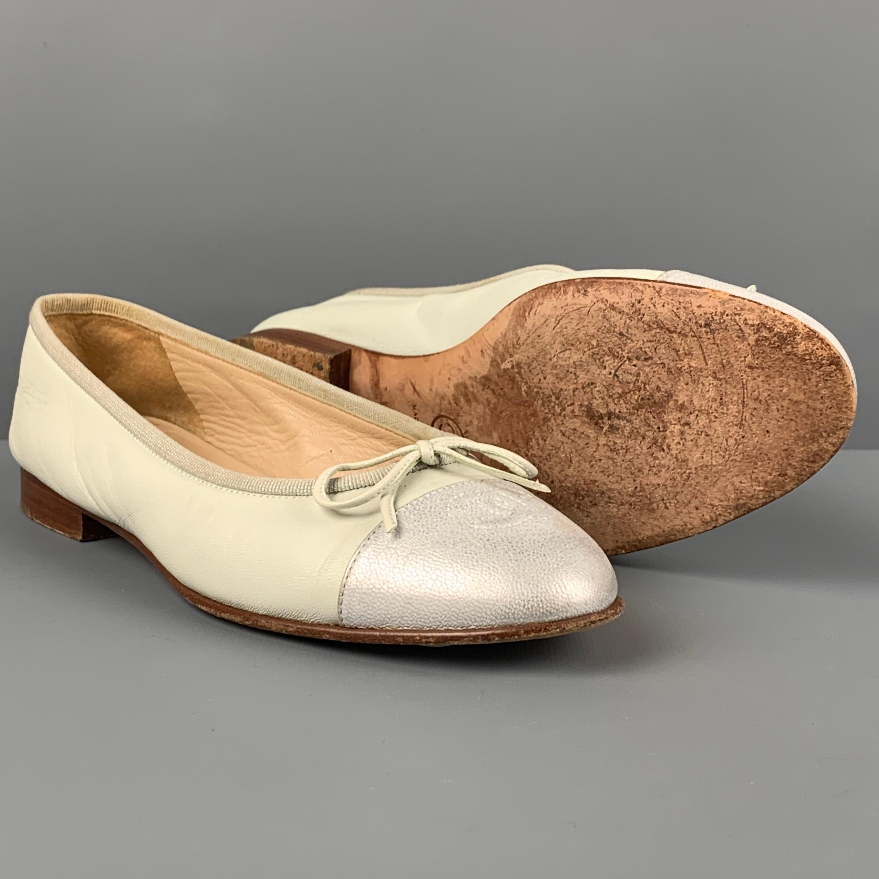 Women's CHANEL Size 7 Mint Leather Cap Toe Ballerina Flats