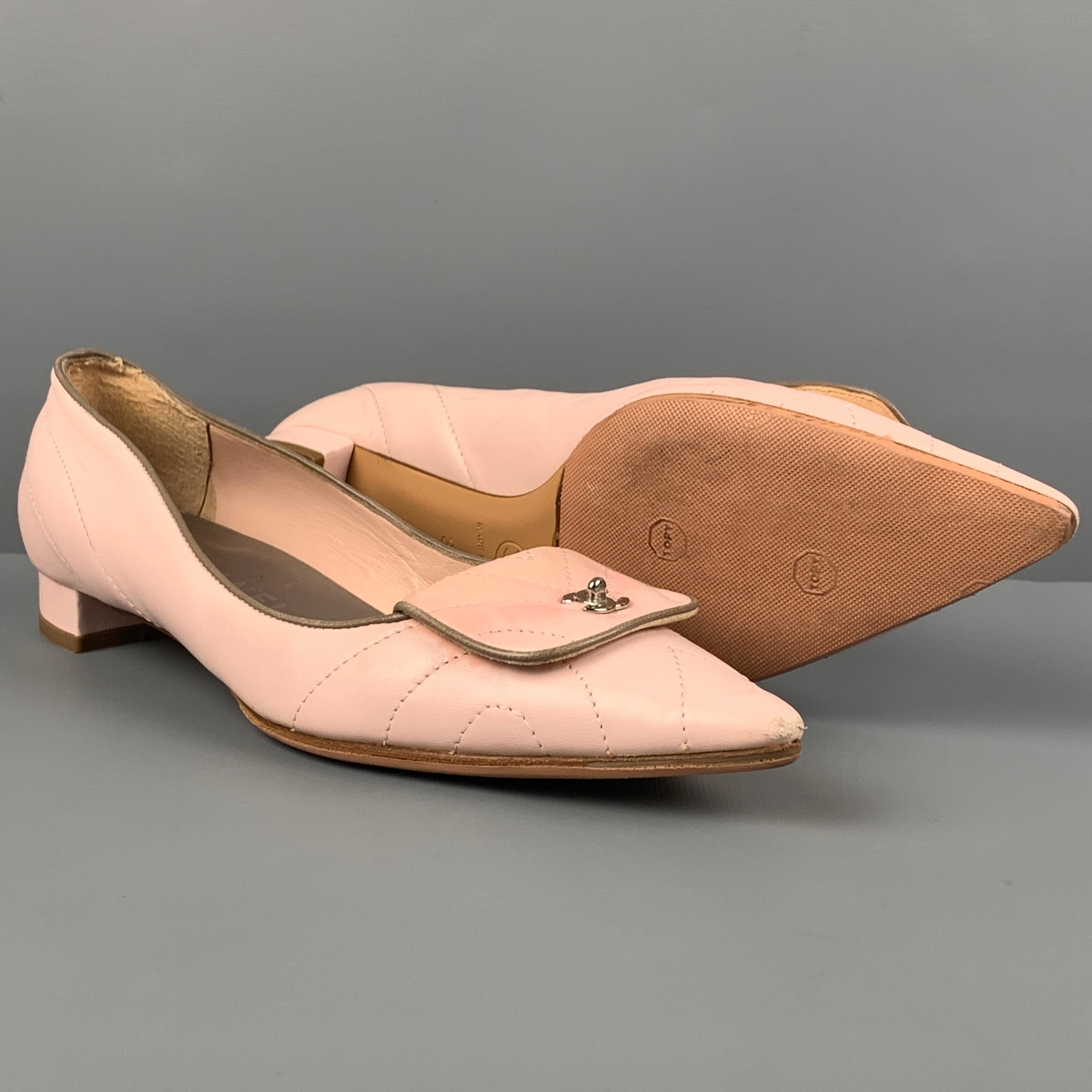 CHANEL Size 7 Pink Leather Quilted Pointed CC Flap Toe Flats In Good Condition In San Francisco, CA