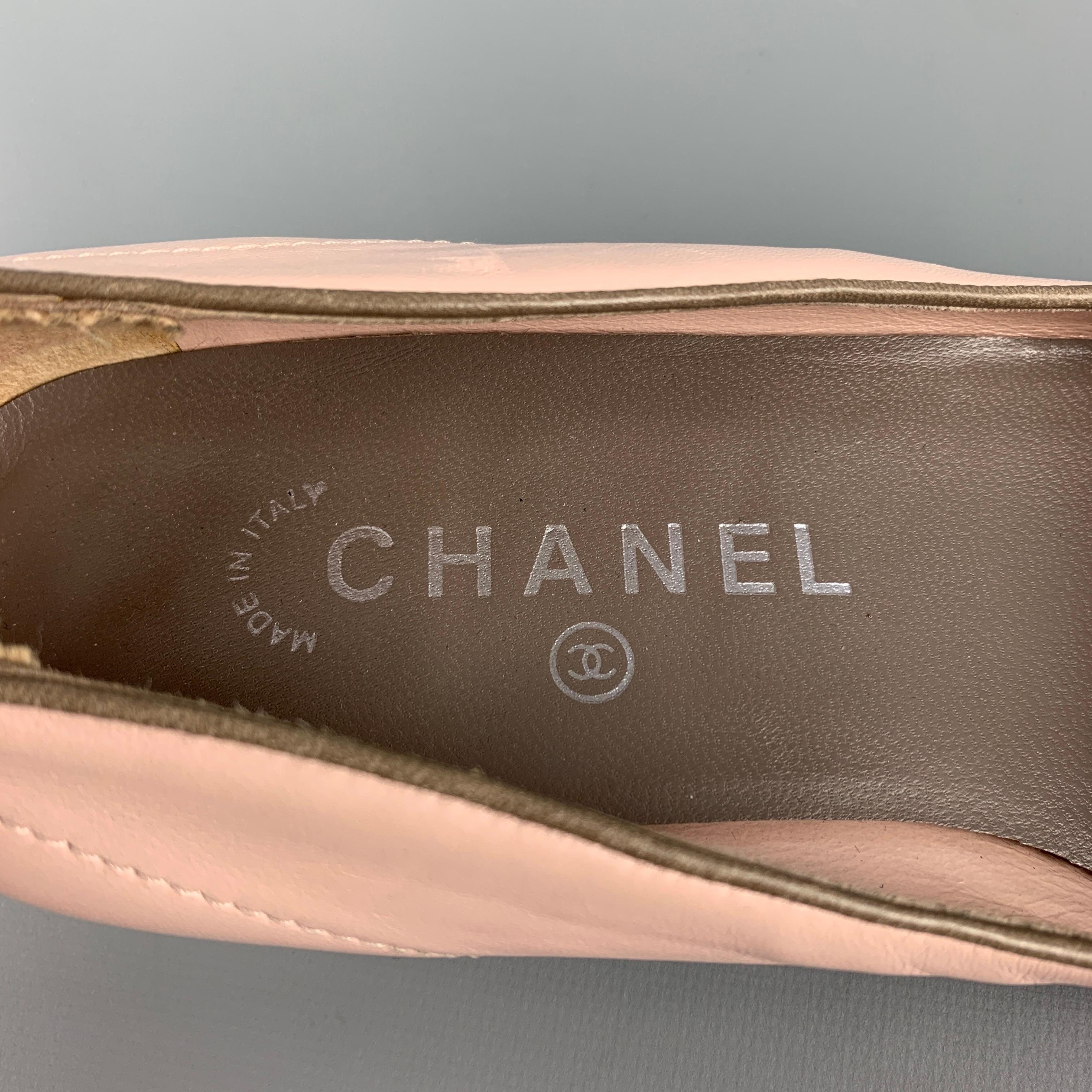 CHANEL Size 7 Pink Leather Quilted Pointed CC Flap Toe Flats 1