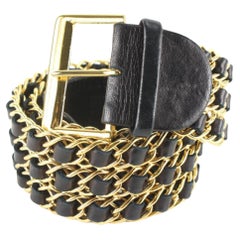 Chanel Größe 70/28 1980er Jahre Dreifachkette Gürtel ineinander verschlungene Goldkette 34cc824s