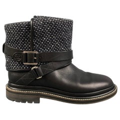 CHANEL Size 7.5 Black Grey Tweed Mixed Materials Pull On Boots