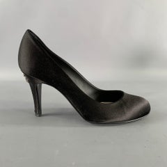 CHANEL Size 7.5 Black Satin Round Toe Pumps