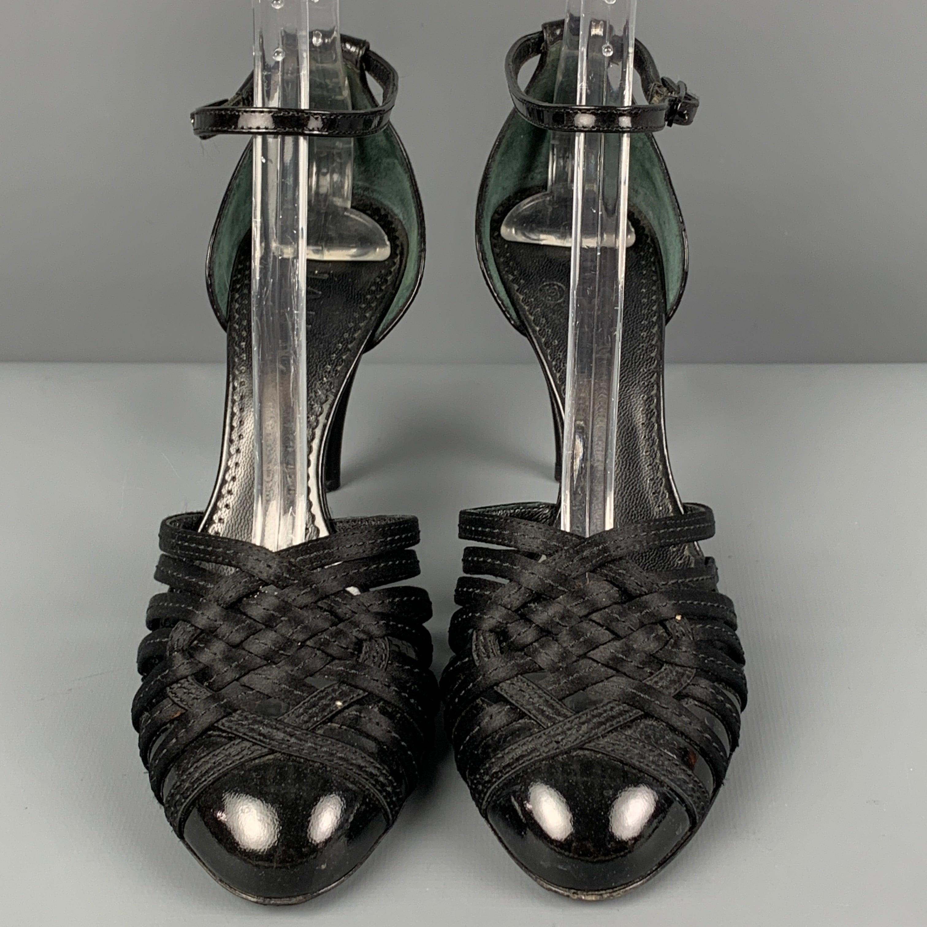 Women's CHANEL Size 7.5 Black Silk Ankle Strap Pumps For Sale