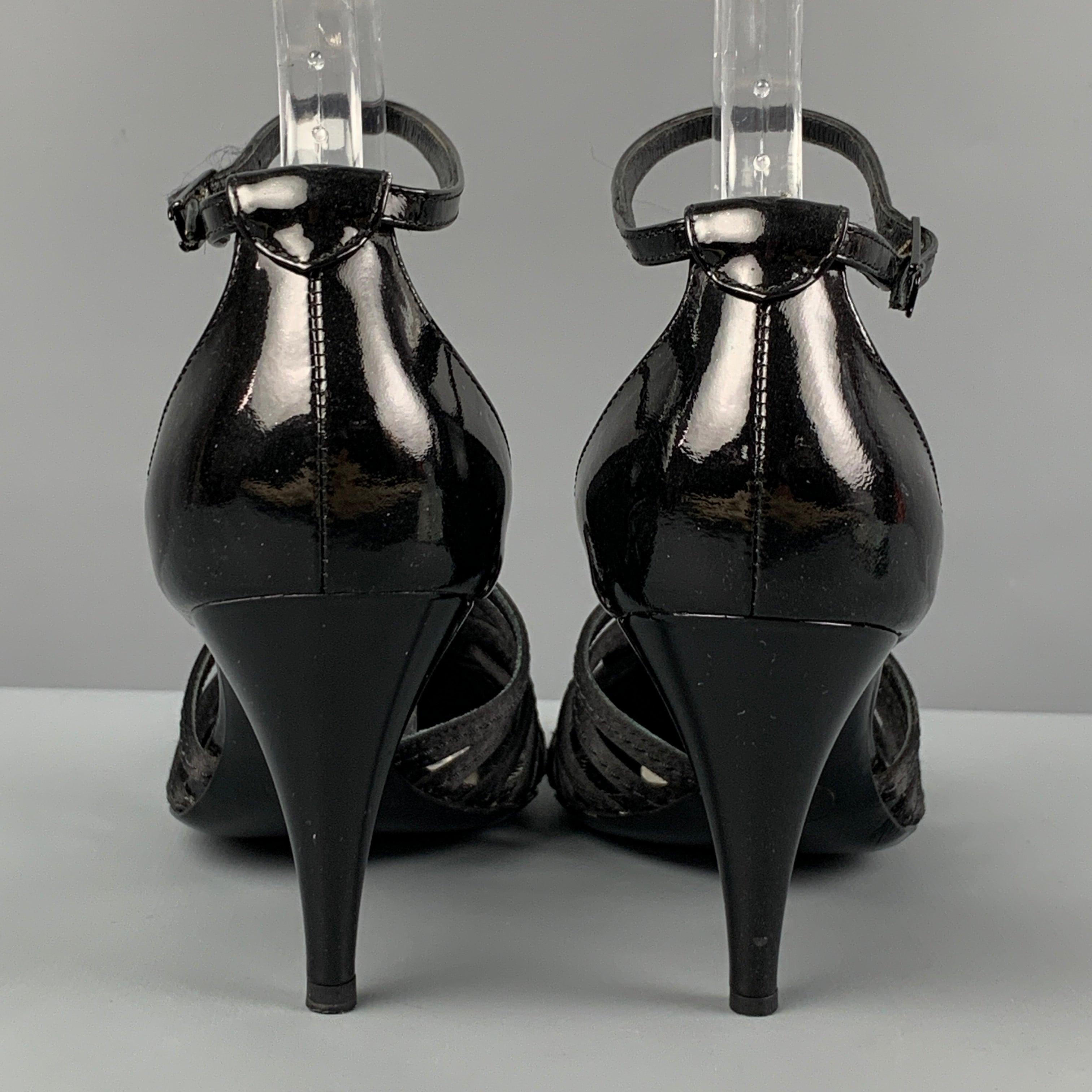 CHANEL Size 7.5 Black Silk Ankle Strap Pumps For Sale 1