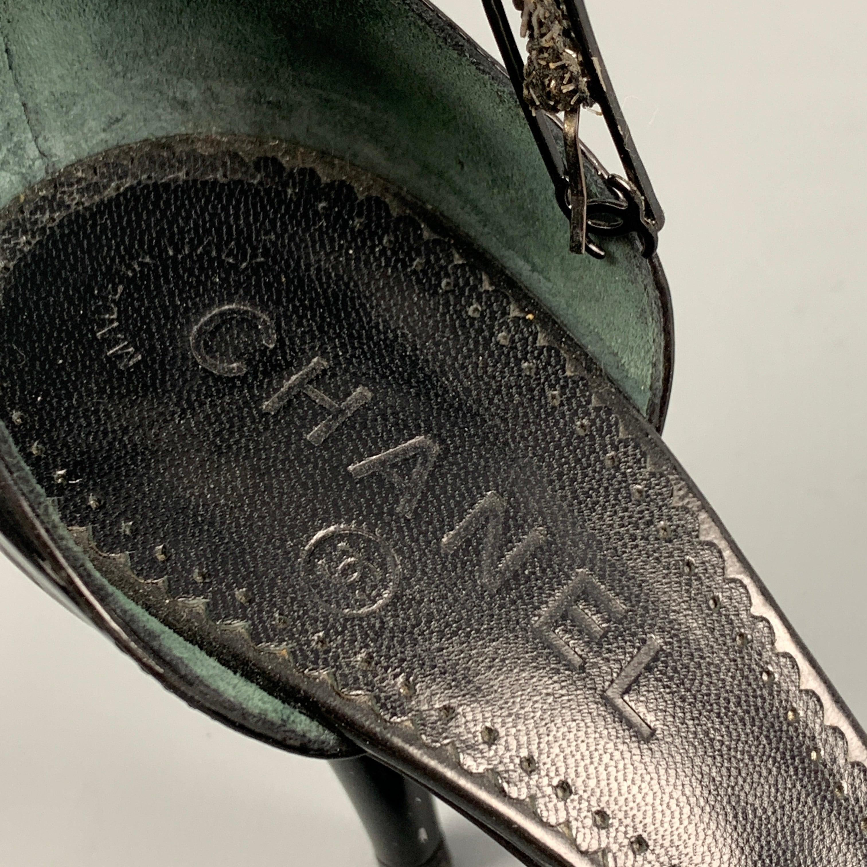 CHANEL Size 7.5 Black Silk Ankle Strap Pumps 3