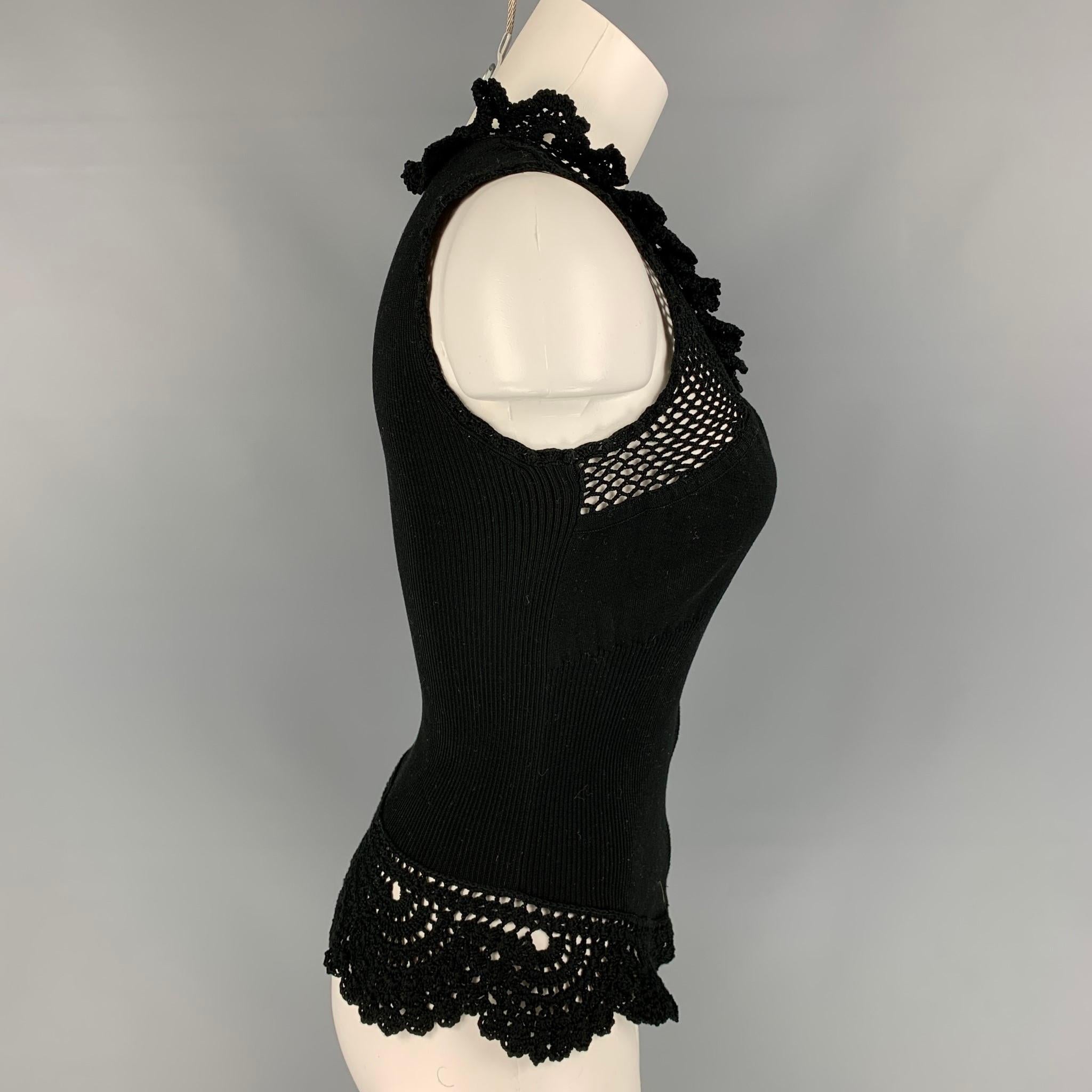 CHANEL Size 8 Black Crochet Cotton Sleeveless Blouse In Good Condition In San Francisco, CA
