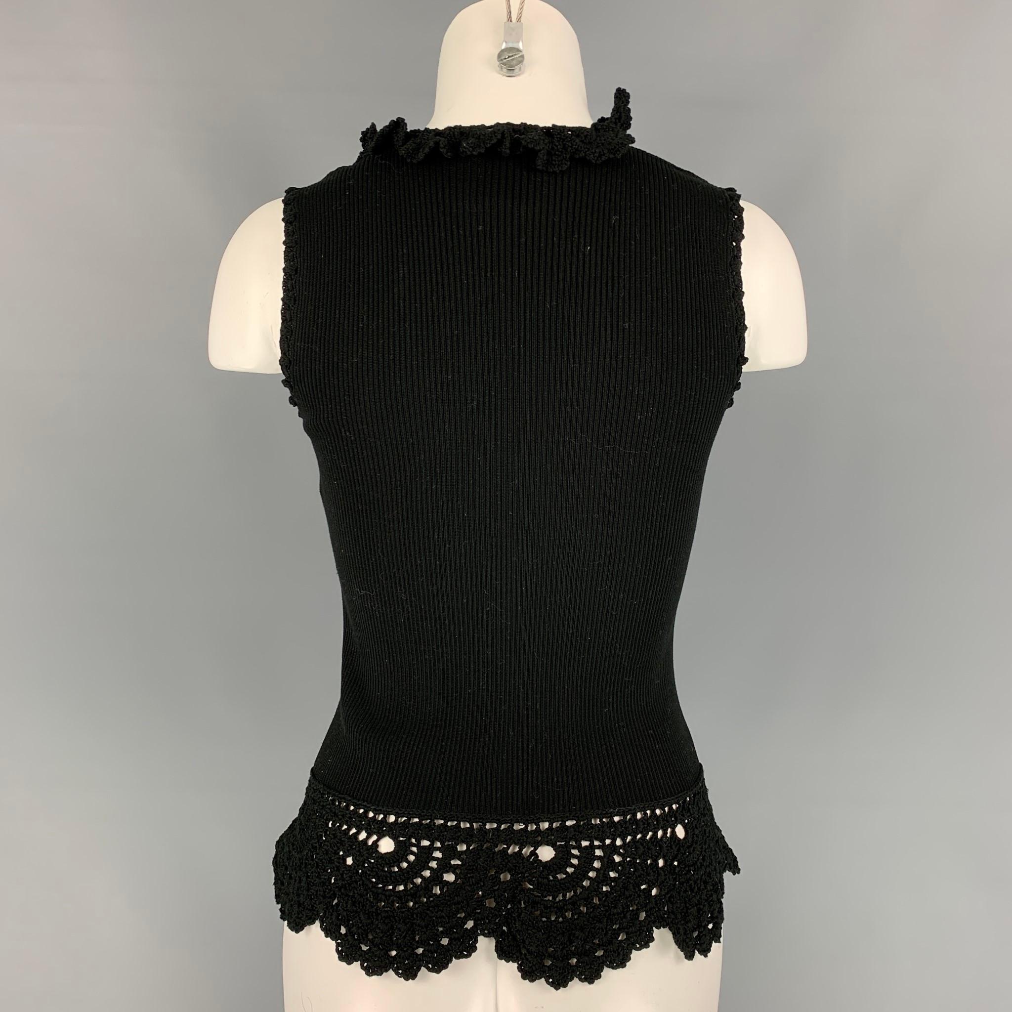 Women's CHANEL Size 8 Black Crochet Cotton Sleeveless Blouse