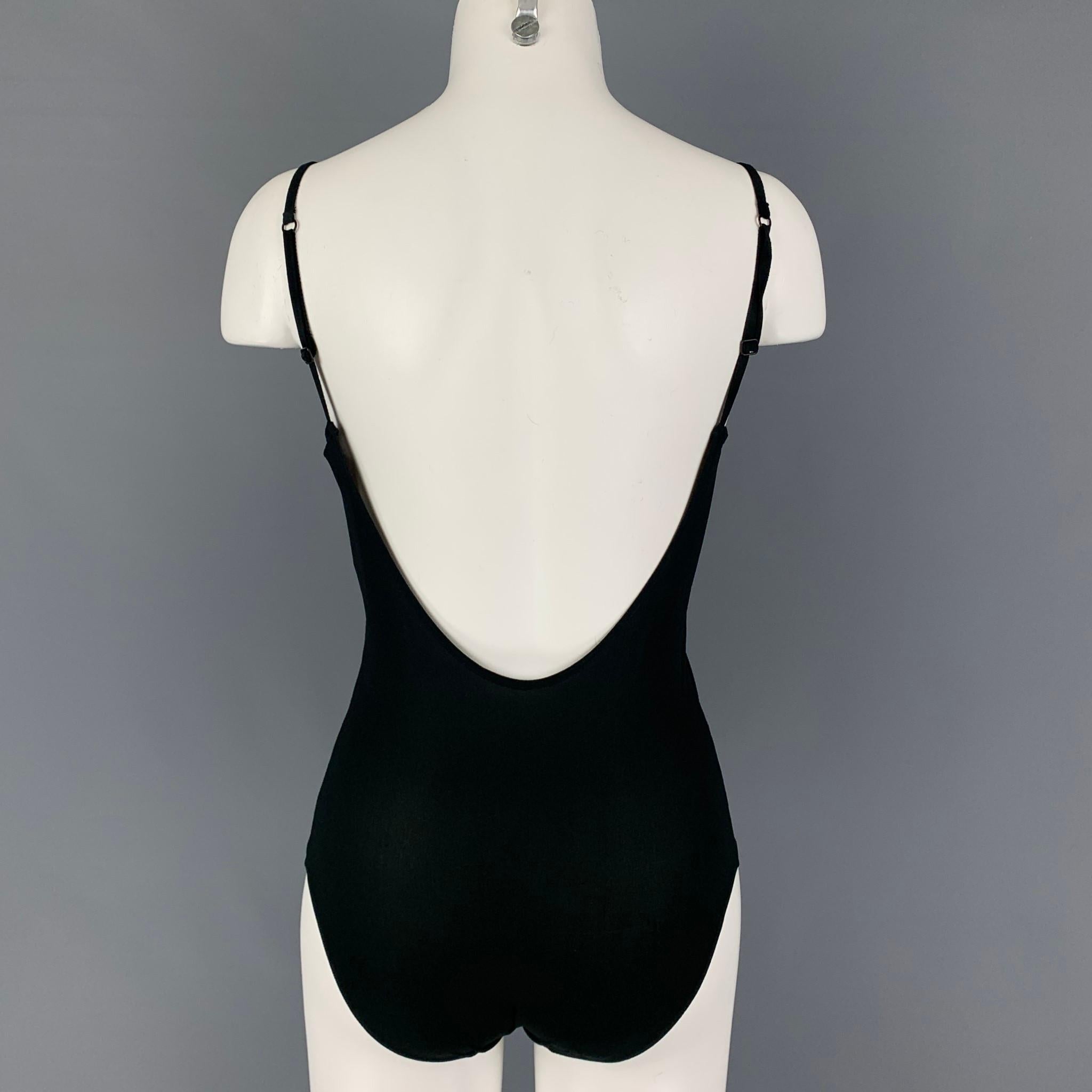 CHANEL Size 8 Black White Silk Body Suit Casual Top In Good Condition In San Francisco, CA