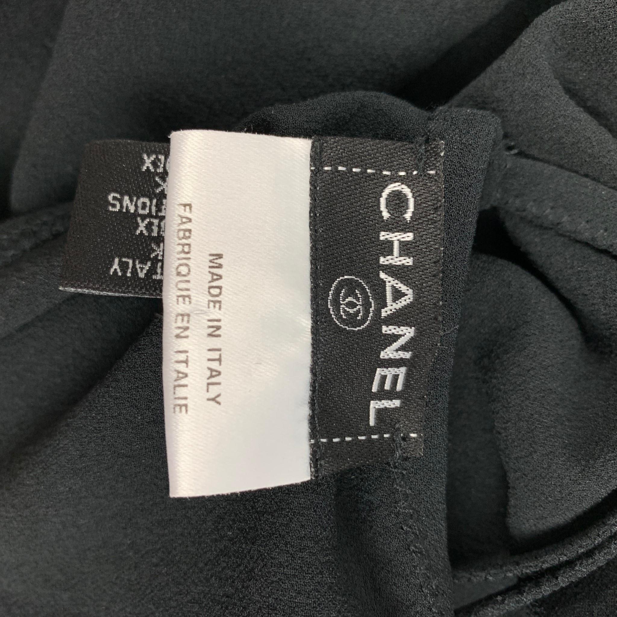CHANEL Size 8 Black White Silk Body Suit Casual Top 1