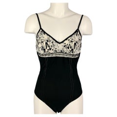 CHANEL Size 8 Black White Silk Body Suit Casual Top