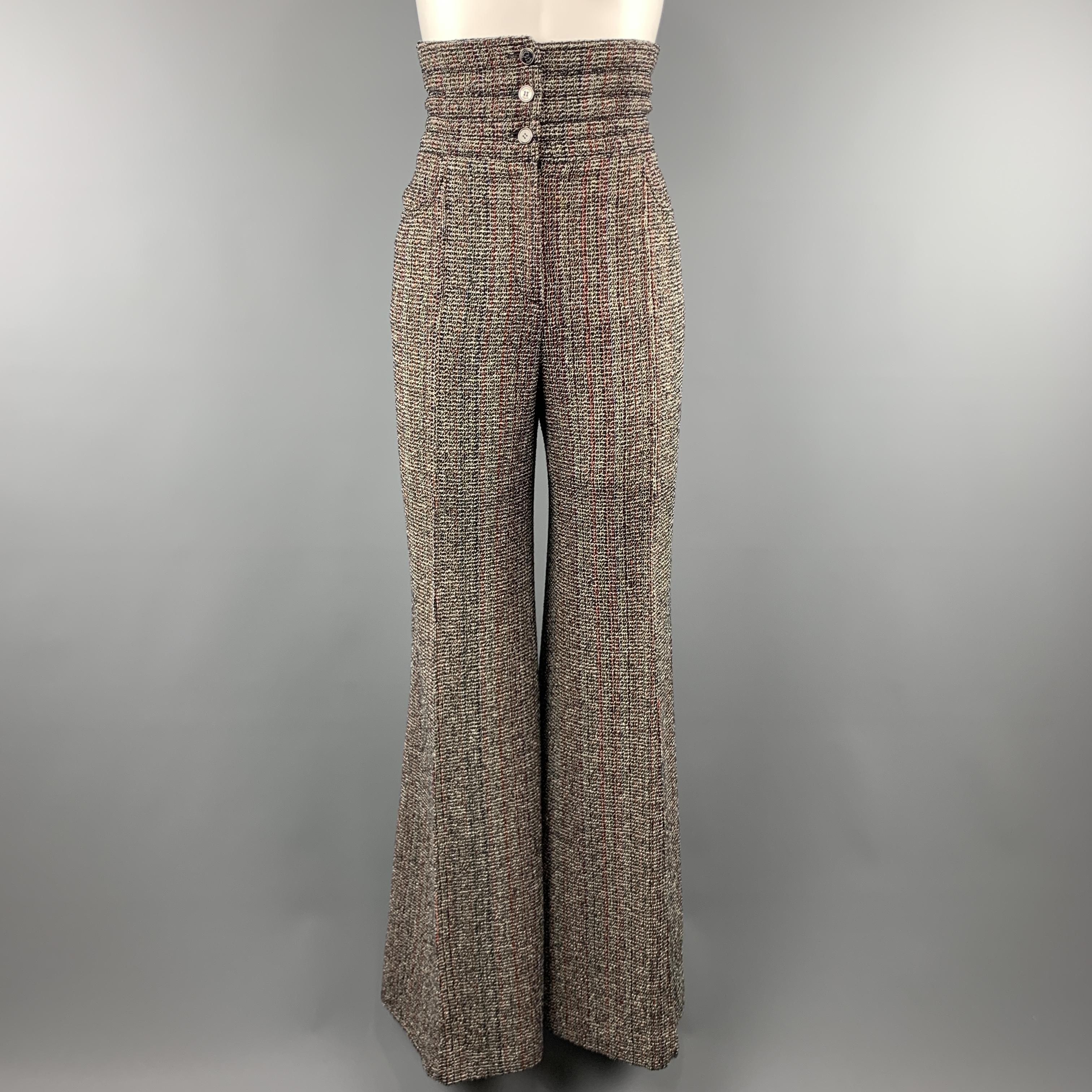 Gray CHANEL Size 8 Black & White Tweed High Rise Wide Leg Pants Suit