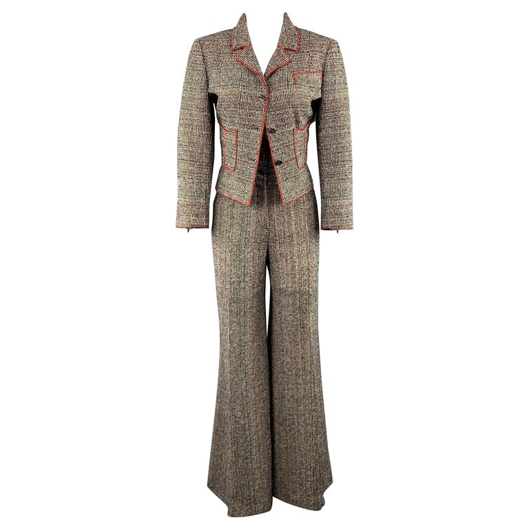 CHANEL Size 8 Black and White Tweed High Rise Wide Leg Pants Suit at  1stDibs