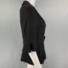 CHANEL Size 8 Black Wool Blend Textured Short Sleeve Jacket