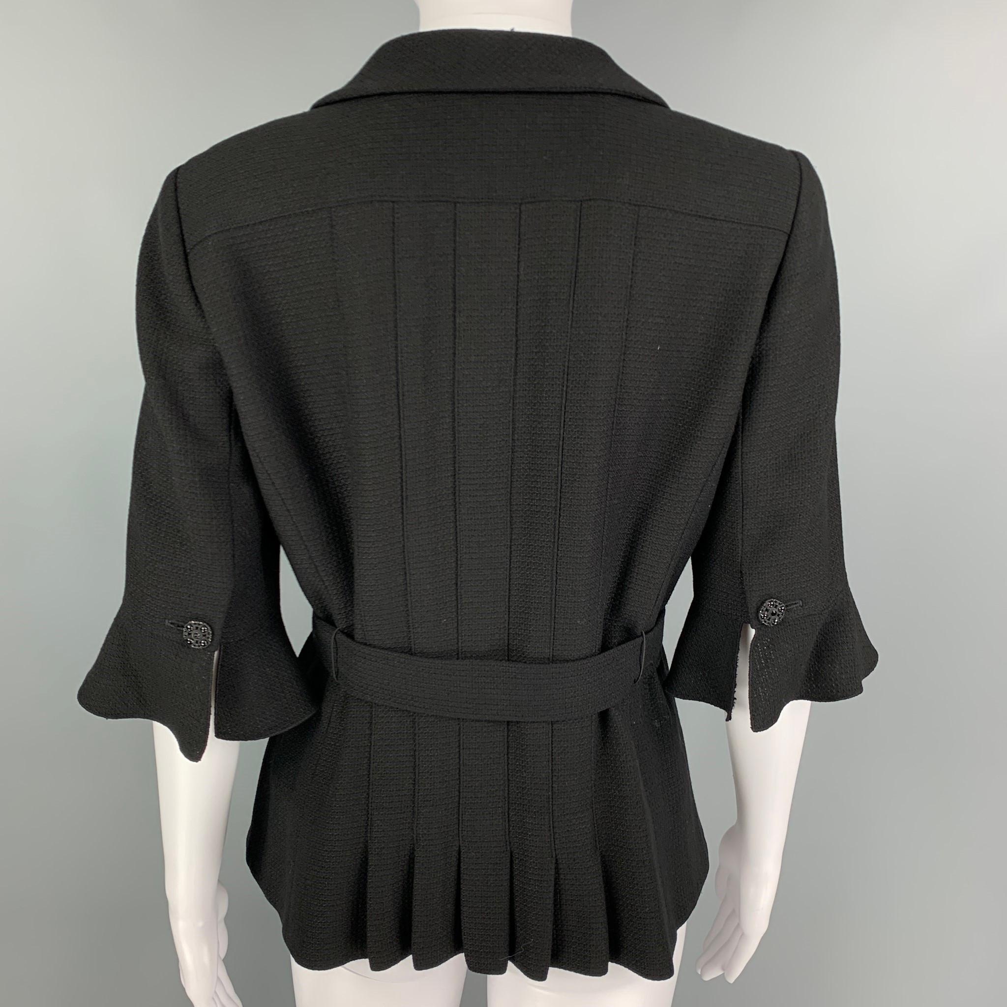 CHANEL Size 8 Black Wool Blend Textured Short Sleeve Jacket In Good Condition In San Francisco, CA