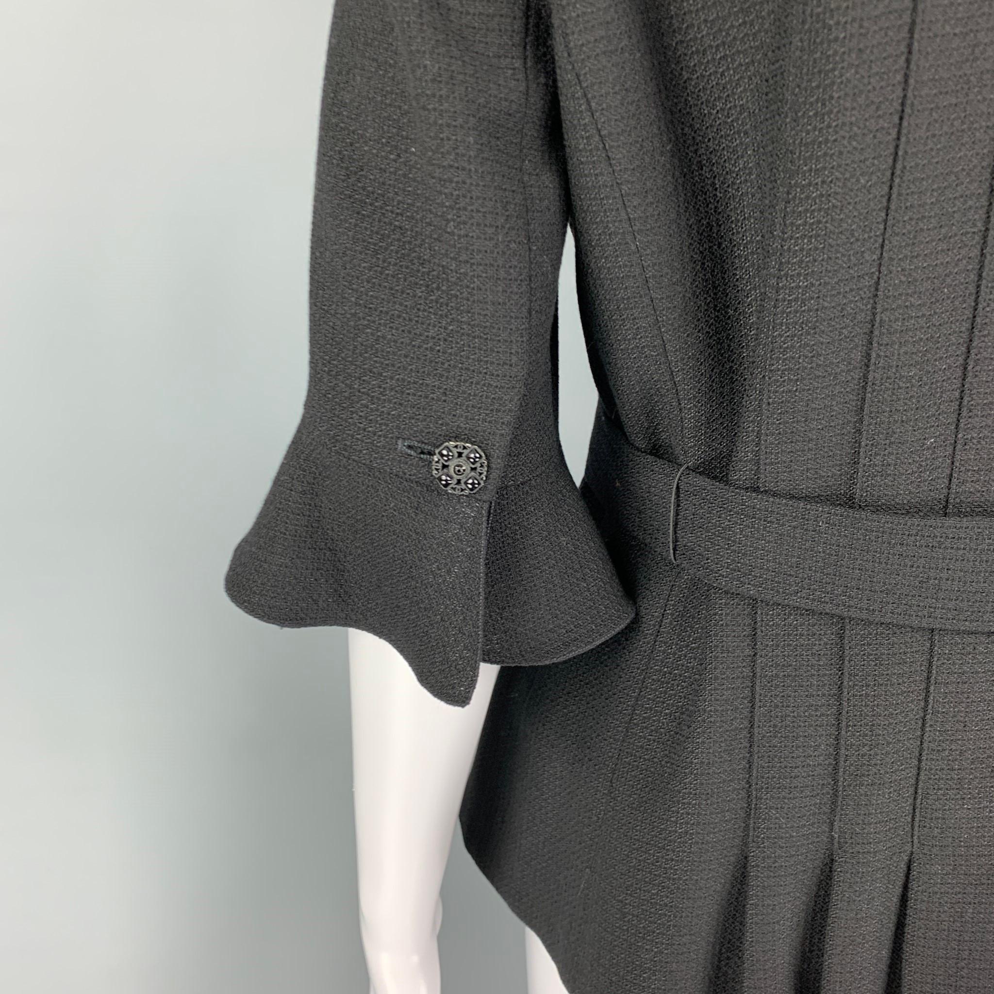 Women's CHANEL Size 8 Black Wool Blend Textured Short Sleeve Jacket