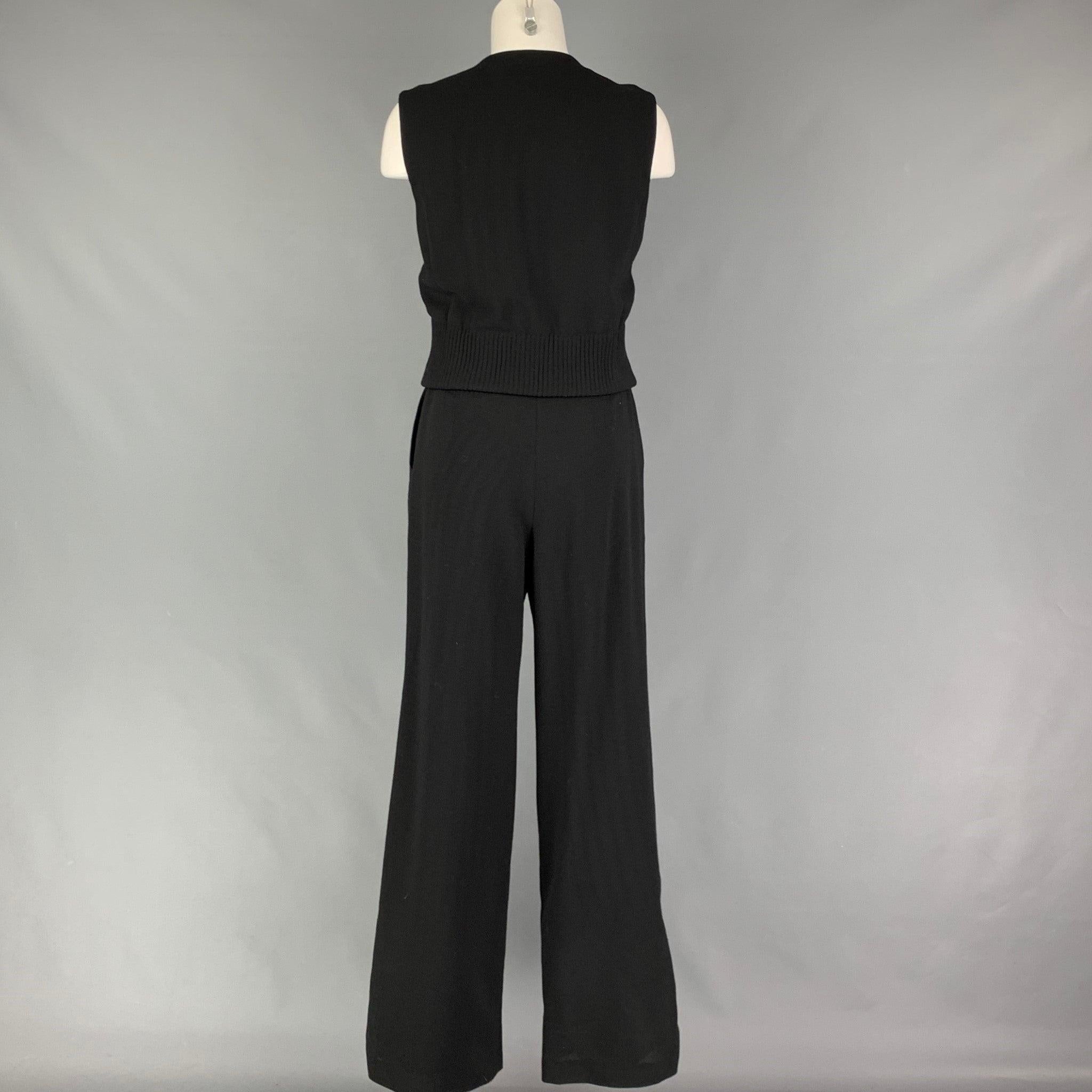 CHANEL Size 8 Black Wool Ribbed Sleeveless Pants Suit In Good Condition For Sale In San Francisco, CA
