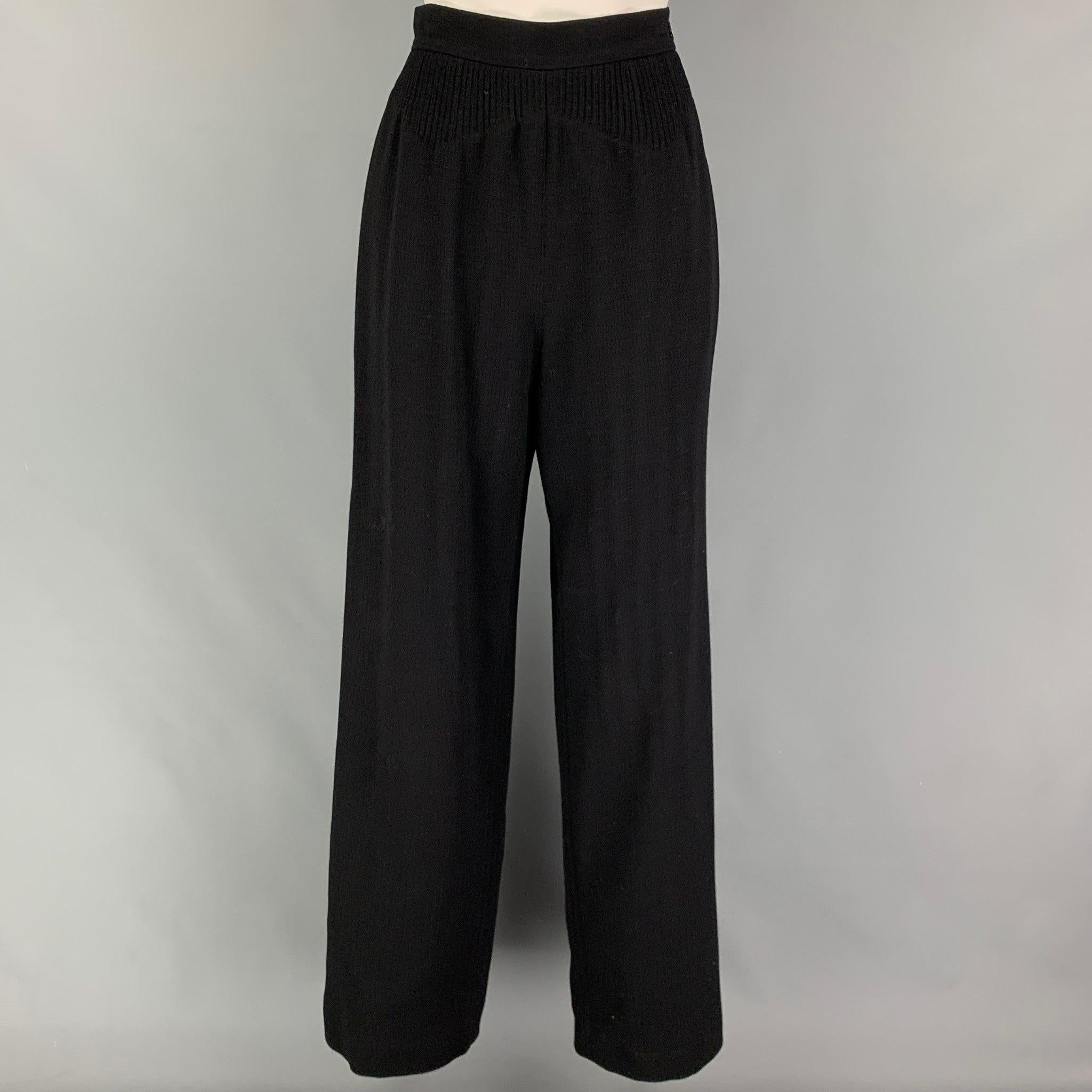 CHANEL Size 8 Black Wool Ribbed Sleeveless Pants Suit For Sale 1