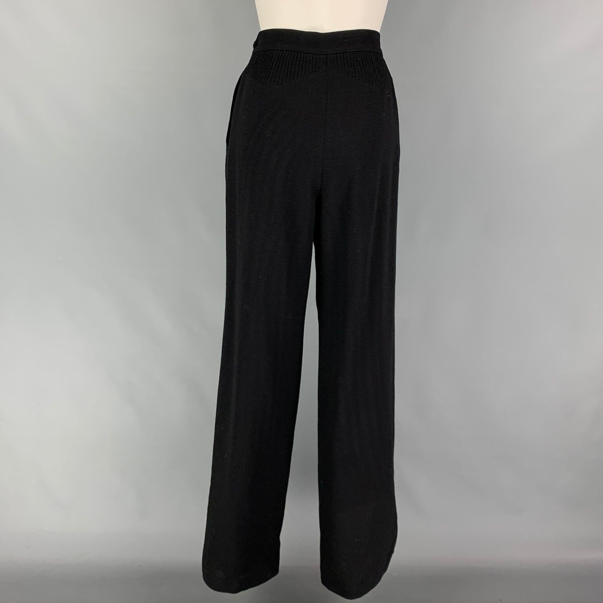 CHANEL Size 8 Black Wool Ribbed Sleeveless Pants Suit For Sale 2