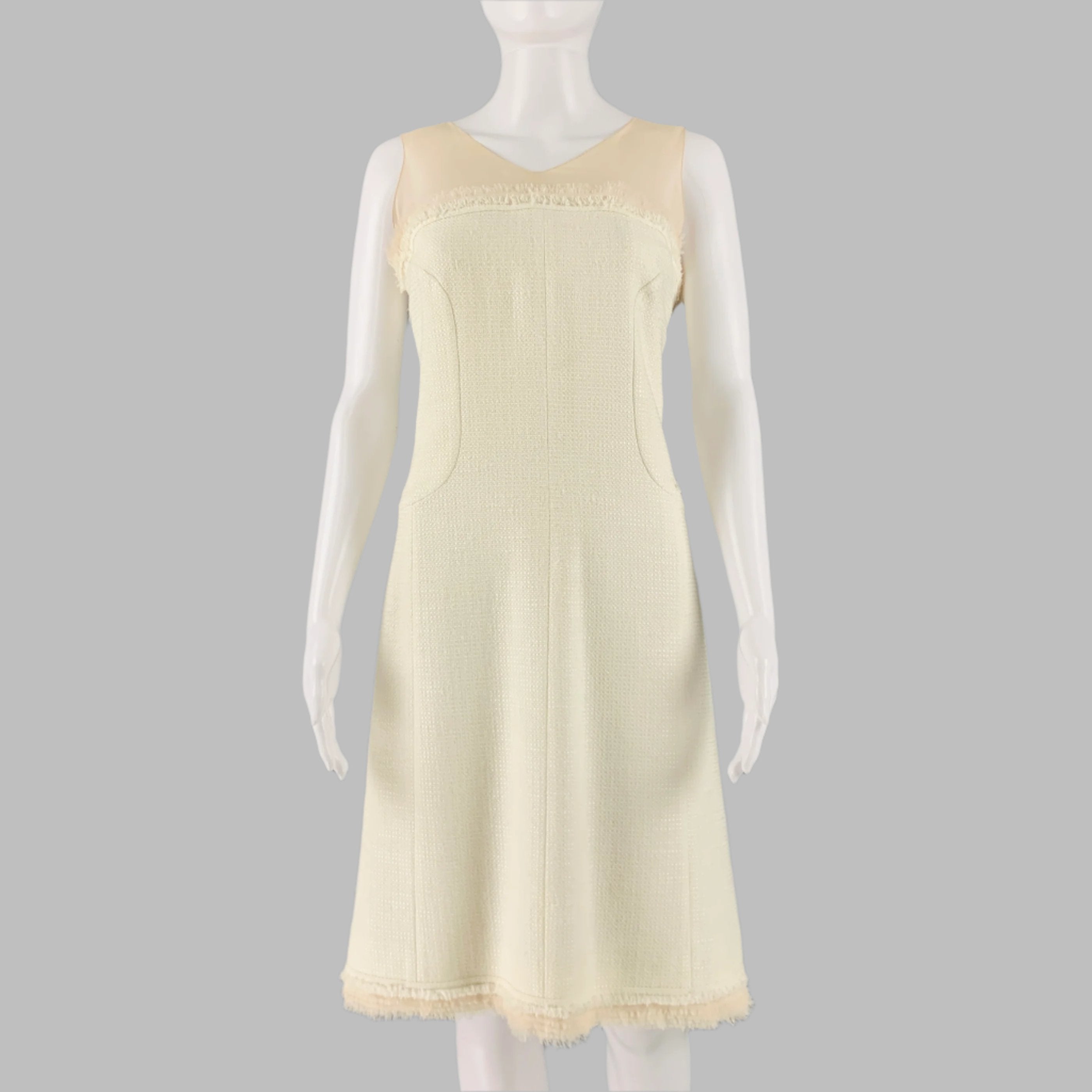 CHANEL Taille 8 Coton crème  Robe mid-calf sans manches acrylique