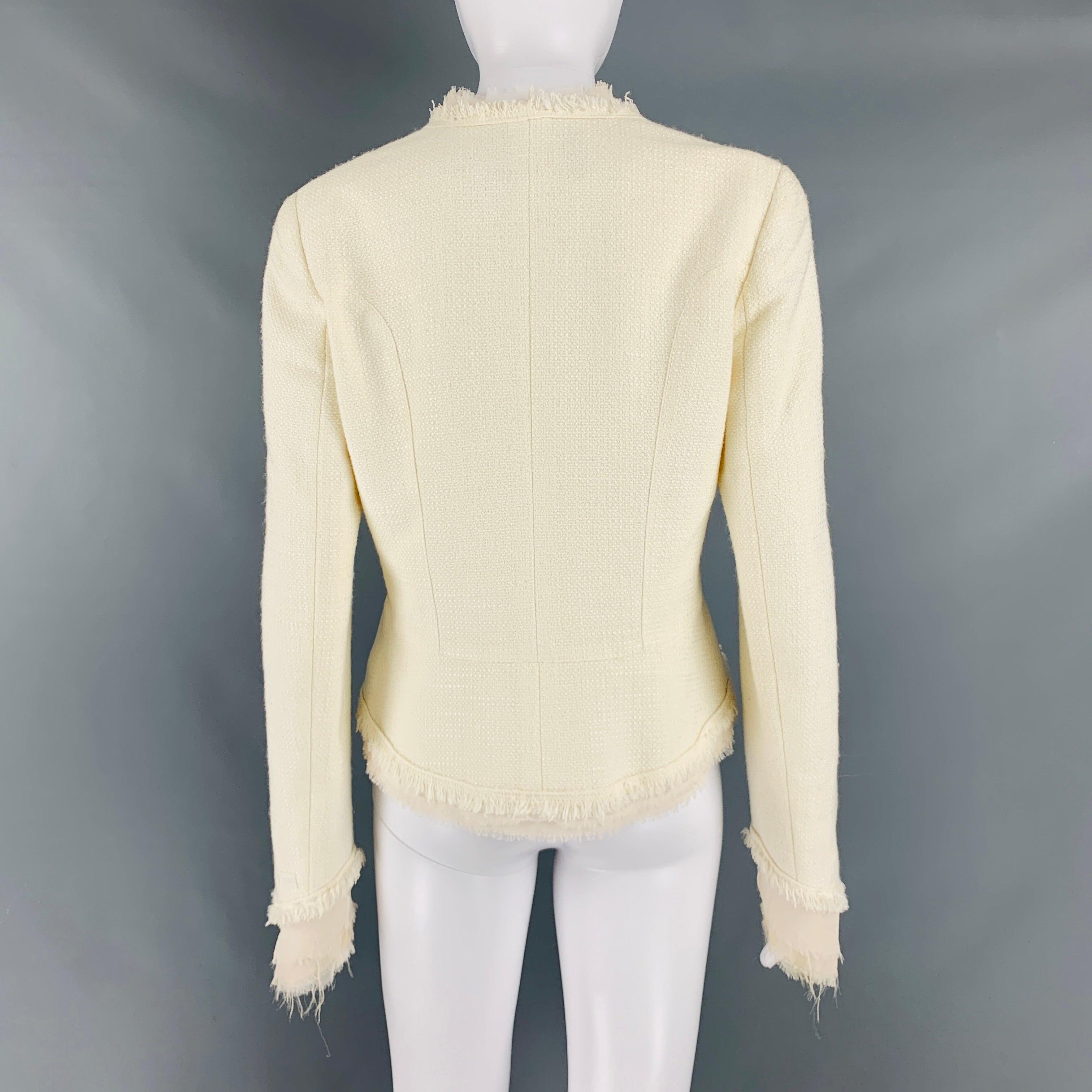 CHANEL Größe 8 Creme Baumwolle Acryl strukturierte Jacke im Zustand „Gut“ im Angebot in San Francisco, CA