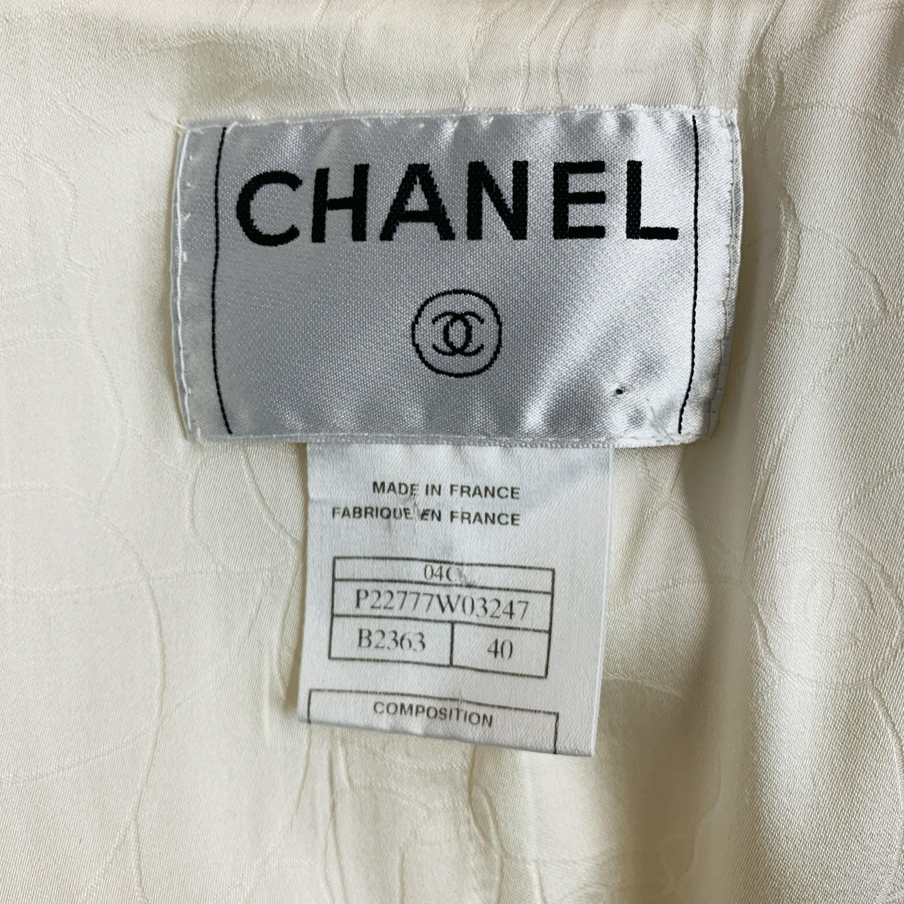 CHANEL Size 8 Cream Cotton Acrylic Textured Jacket For Sale 1