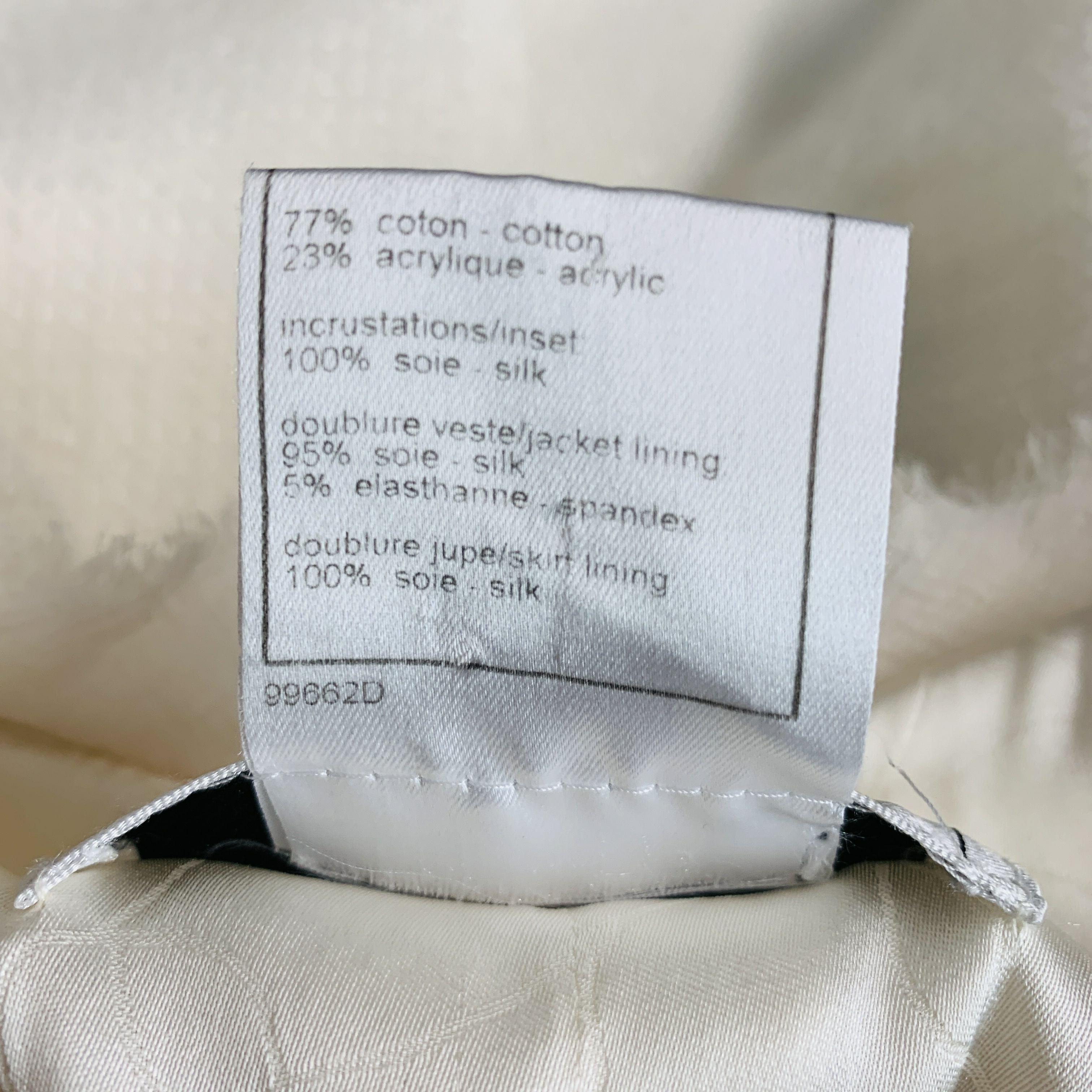 CHANEL Größe 8 Creme Baumwolle Acryl strukturierte Jacke im Angebot 2