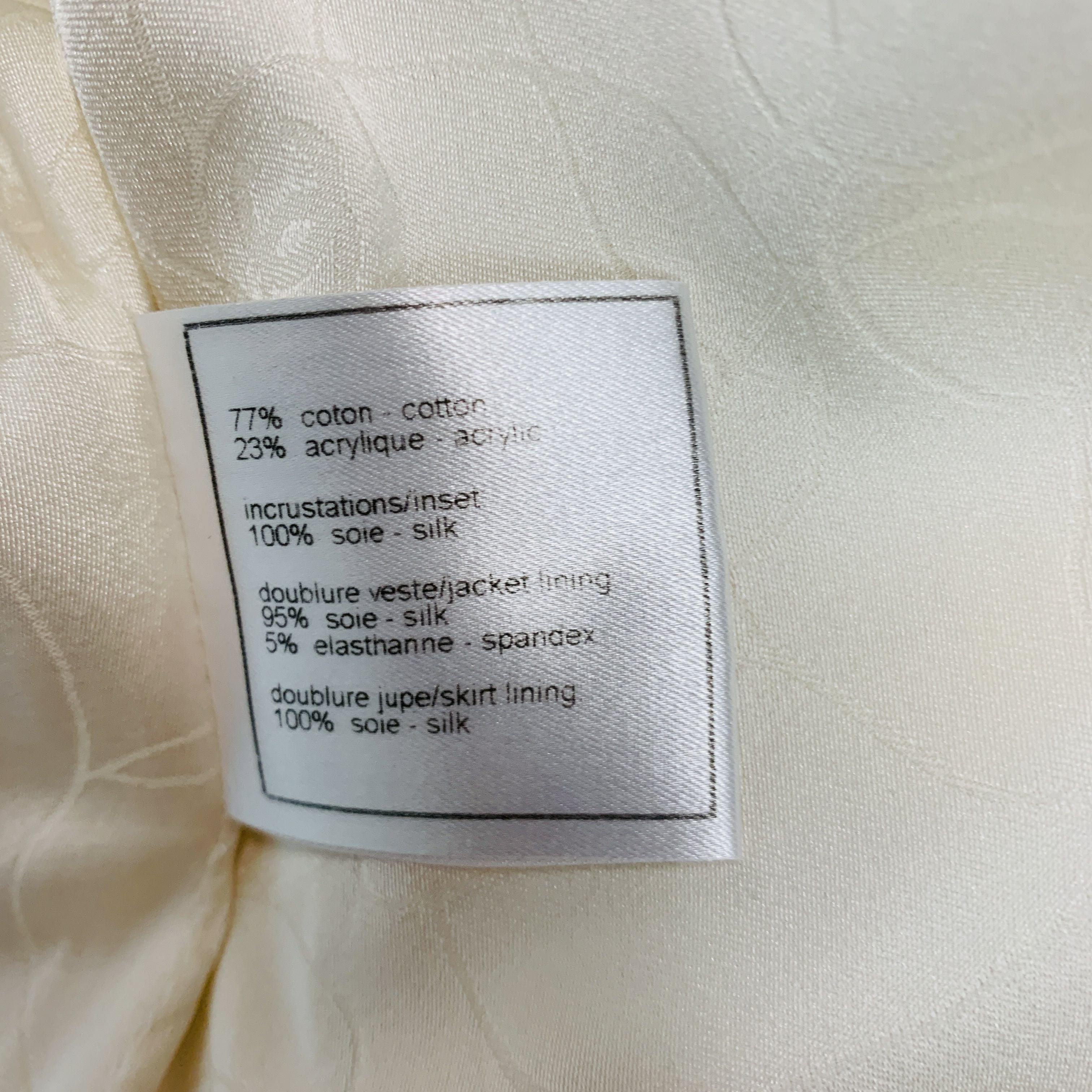 CHANEL Größe 8 Creme Baumwolle Acryl strukturierte Jacke im Angebot 3