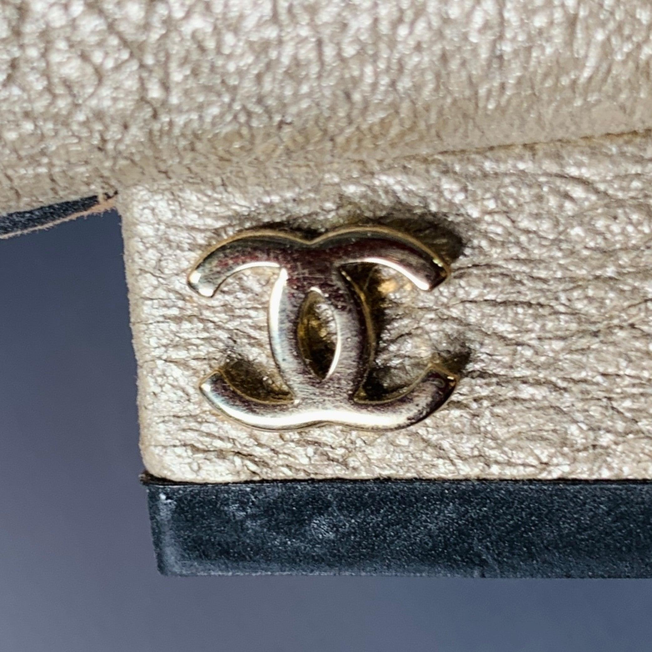 CHANEL Size 8 Gold Black Leather Cap Toe Flats 6