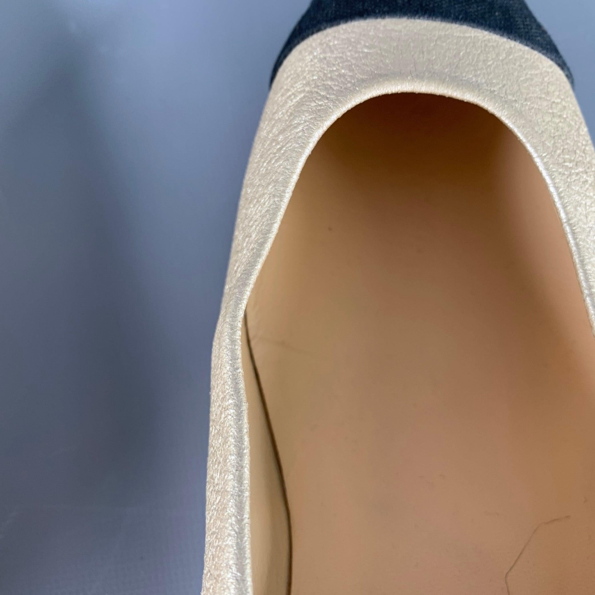 CHANEL Size 8 Gold Black Leather Cap Toe Flats 4