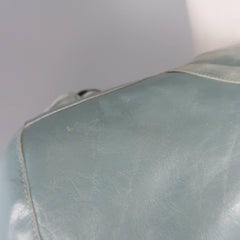 Chanel Light Blue Leather Round Collar Camellia Pin Jacket