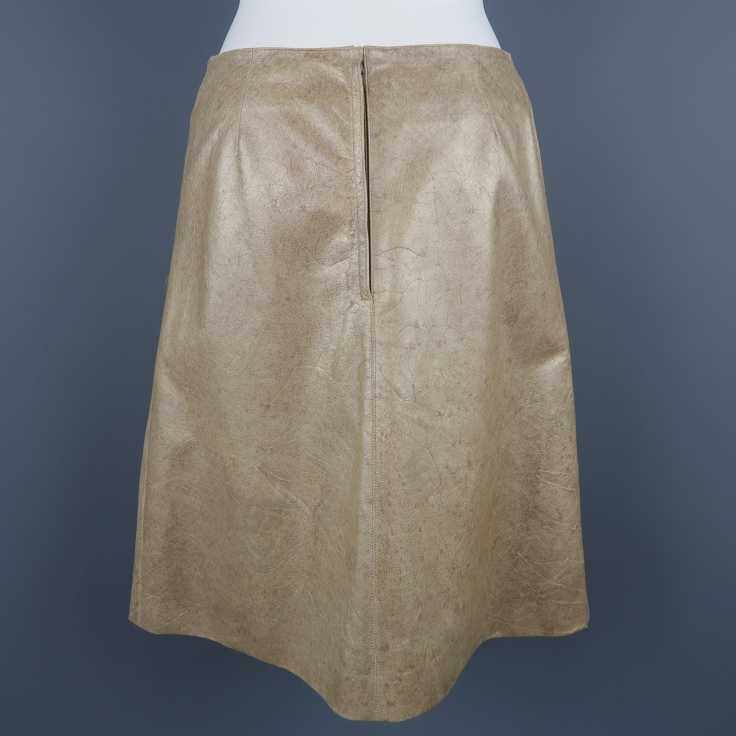 Women's CHANEL Size 8 Metallic Gold Marbled Leather A Line Skirt For Sale