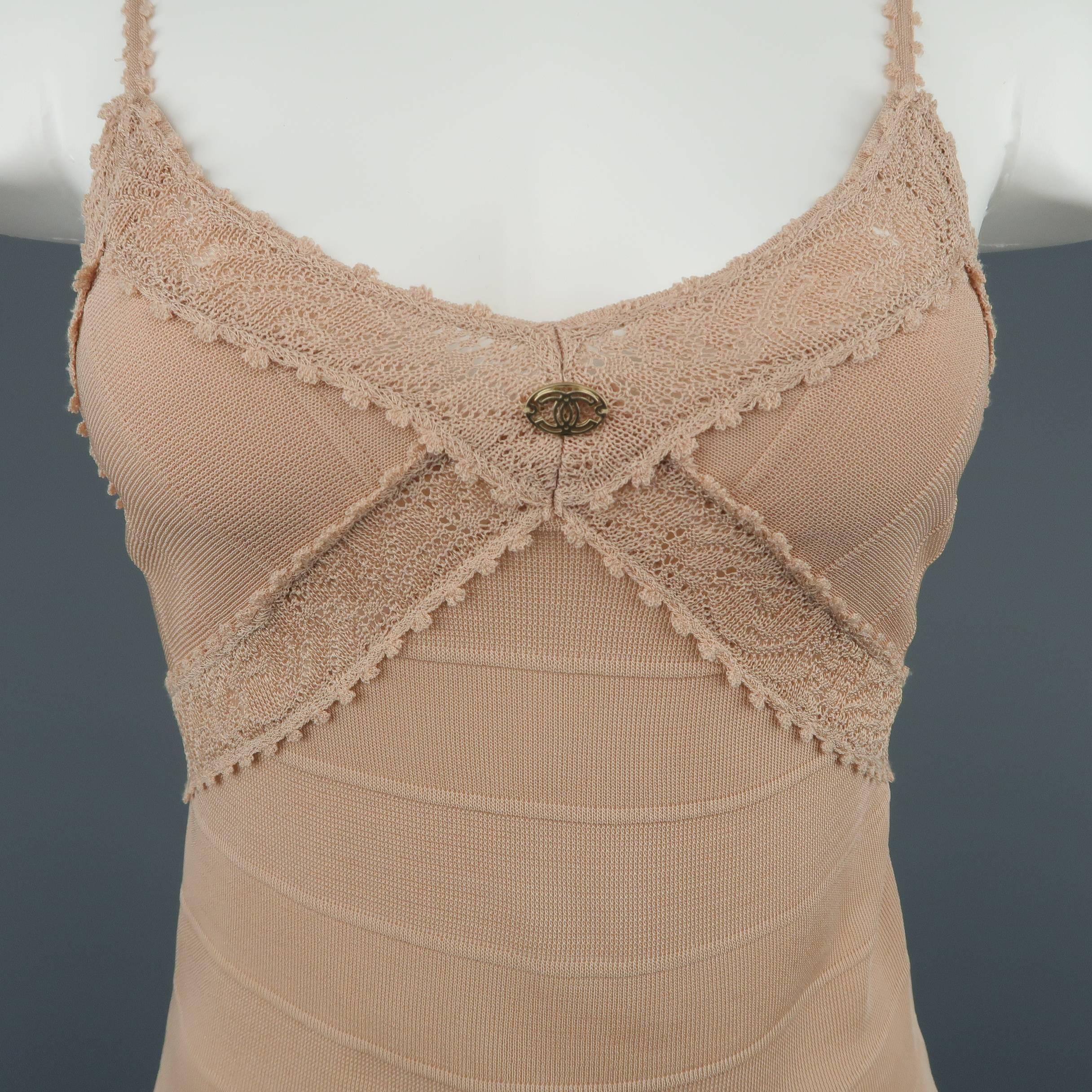 CHANEL Size 8 Pink Rayon Knit Pleated Camisole Dress Top In Good Condition In San Francisco, CA