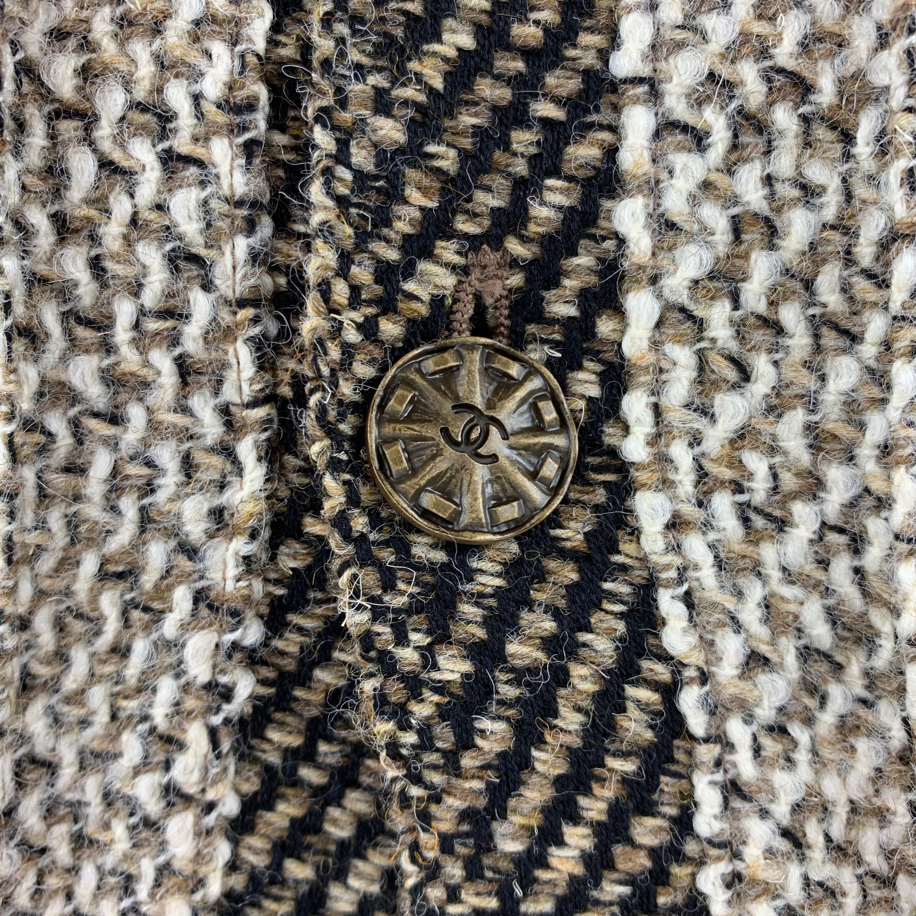 CHANEL Size 8 Taupe & Beige Textured Pleated Fabric Cardigan Jacket In Excellent Condition In San Francisco, CA