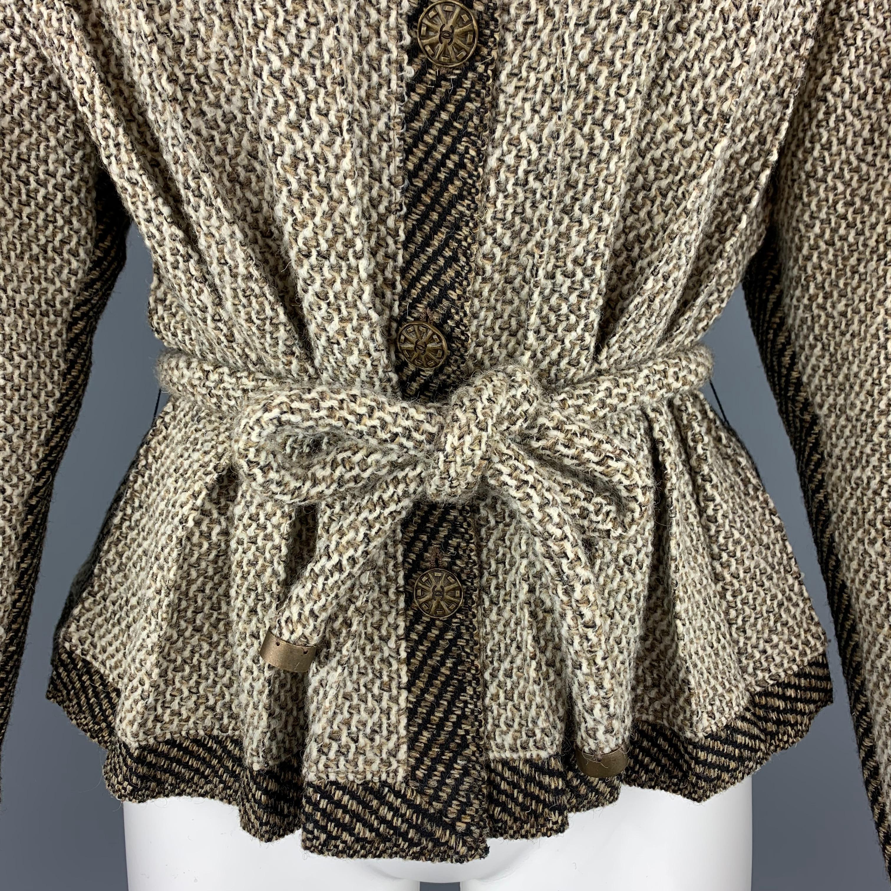 Women's CHANEL Size 8 Taupe & Beige Textured Pleated Fabric Cardigan Jacket