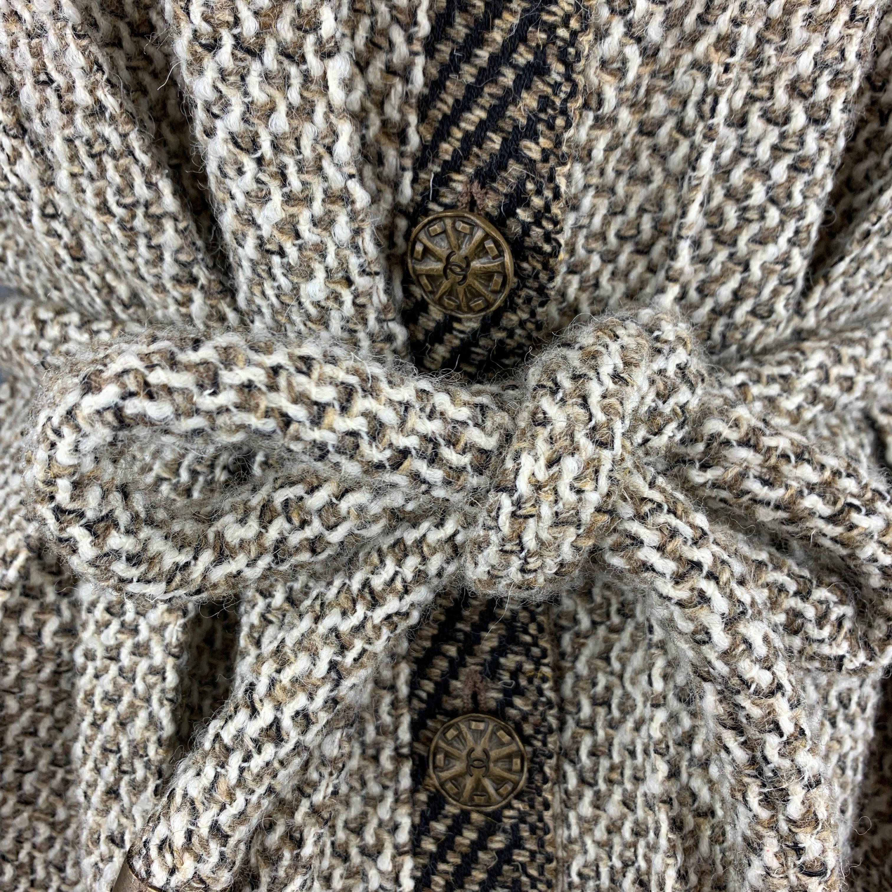CHANEL Size 8 Taupe & Beige Textured Pleated Fabric Cardigan Jacket 1