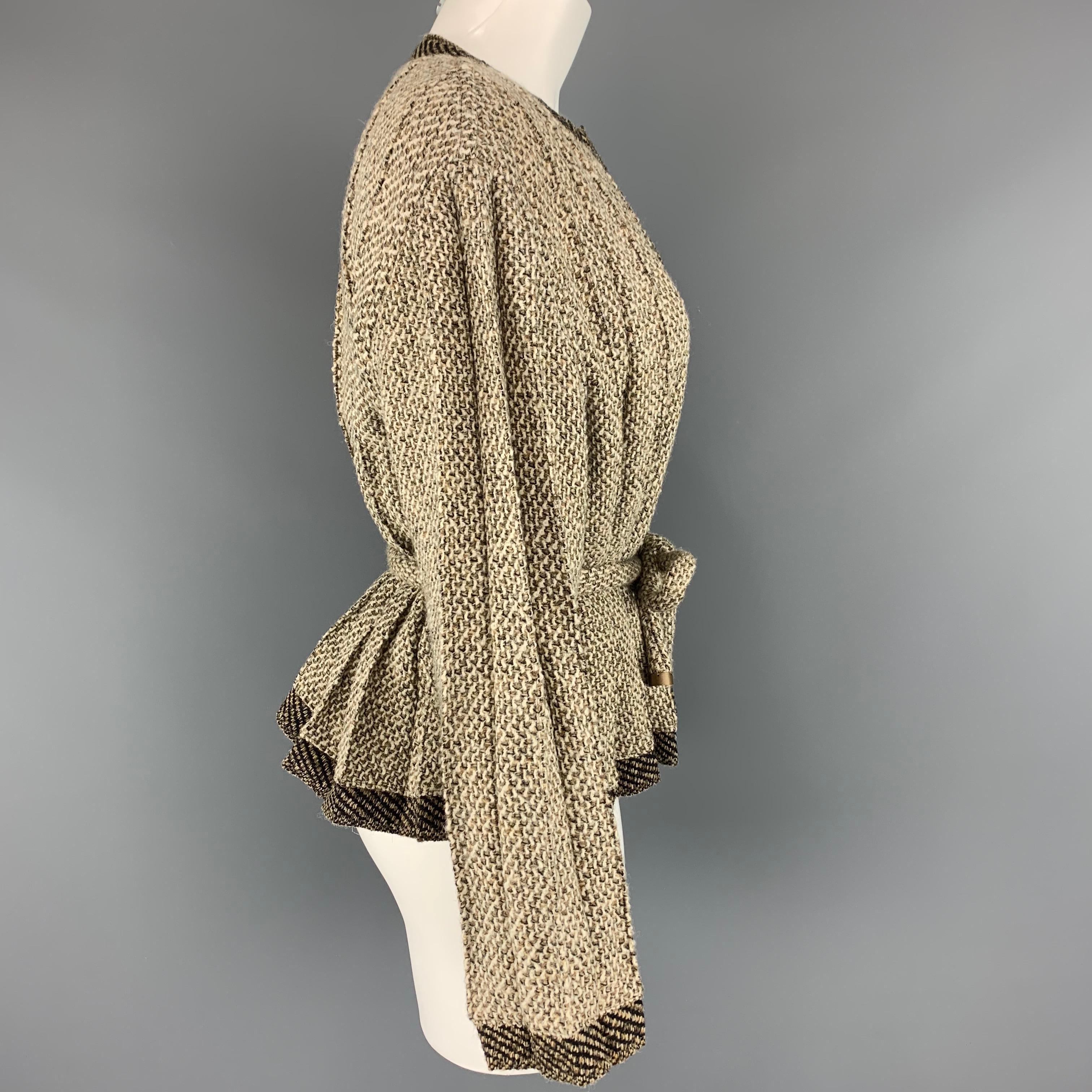 CHANEL Size 8 Taupe & Beige Textured Pleated Fabric Cardigan Jacket 2