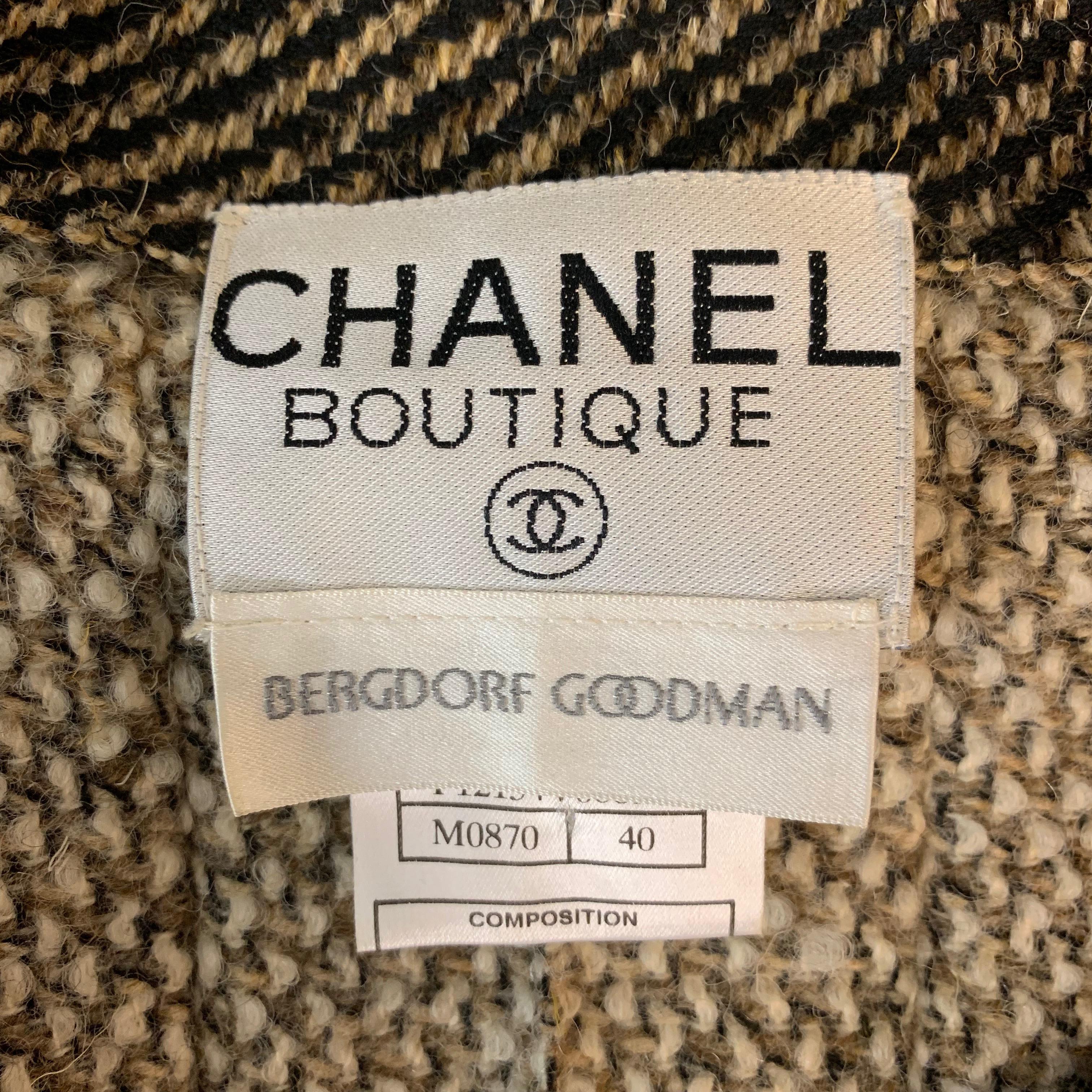 CHANEL Size 8 Taupe & Beige Textured Pleated Fabric Cardigan Jacket 5