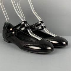 CHANEL Size 8.5 Black Patent Leather Mary Jane Flats