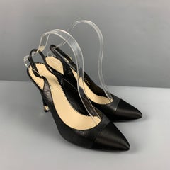 CHANEL Size 9 Black Leather Slingback Pumps