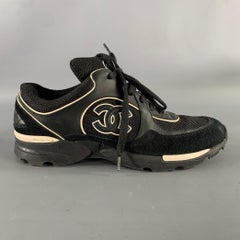 CHANEL Size 9 Black White M G26582 39 Monogram Trainer Sneakers