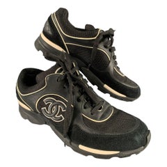 CHANEL Size 9 Black White M G26582 39 Monogram Trainer Sneakers